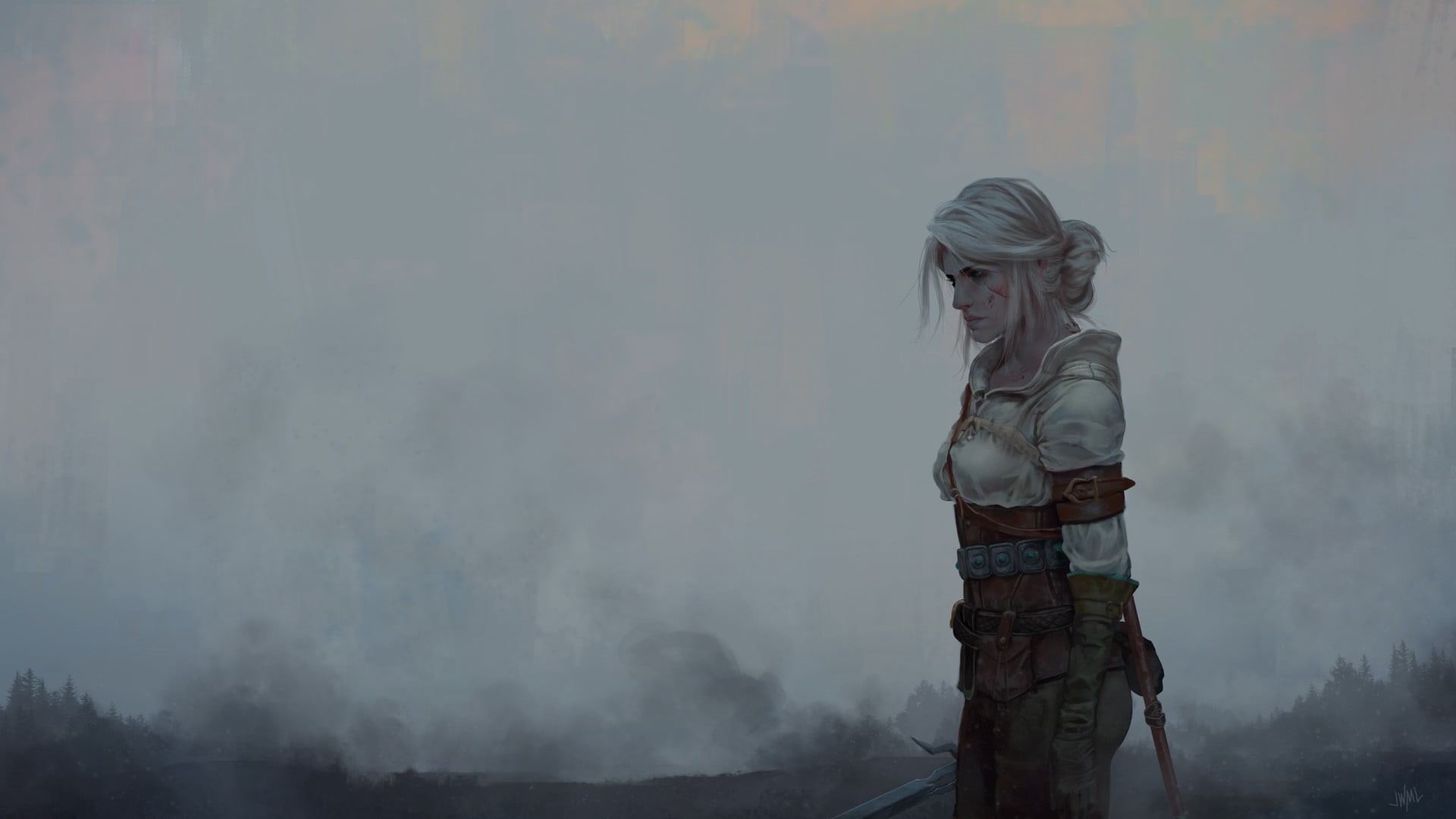 white, wearing, lifestyles, Cirilla Fiona Elen Riannon, real people, blonde, casual clothing, brown, artwork, illustration, video games, The Witcher 3: Wild Hunt, HD Wallpaper
