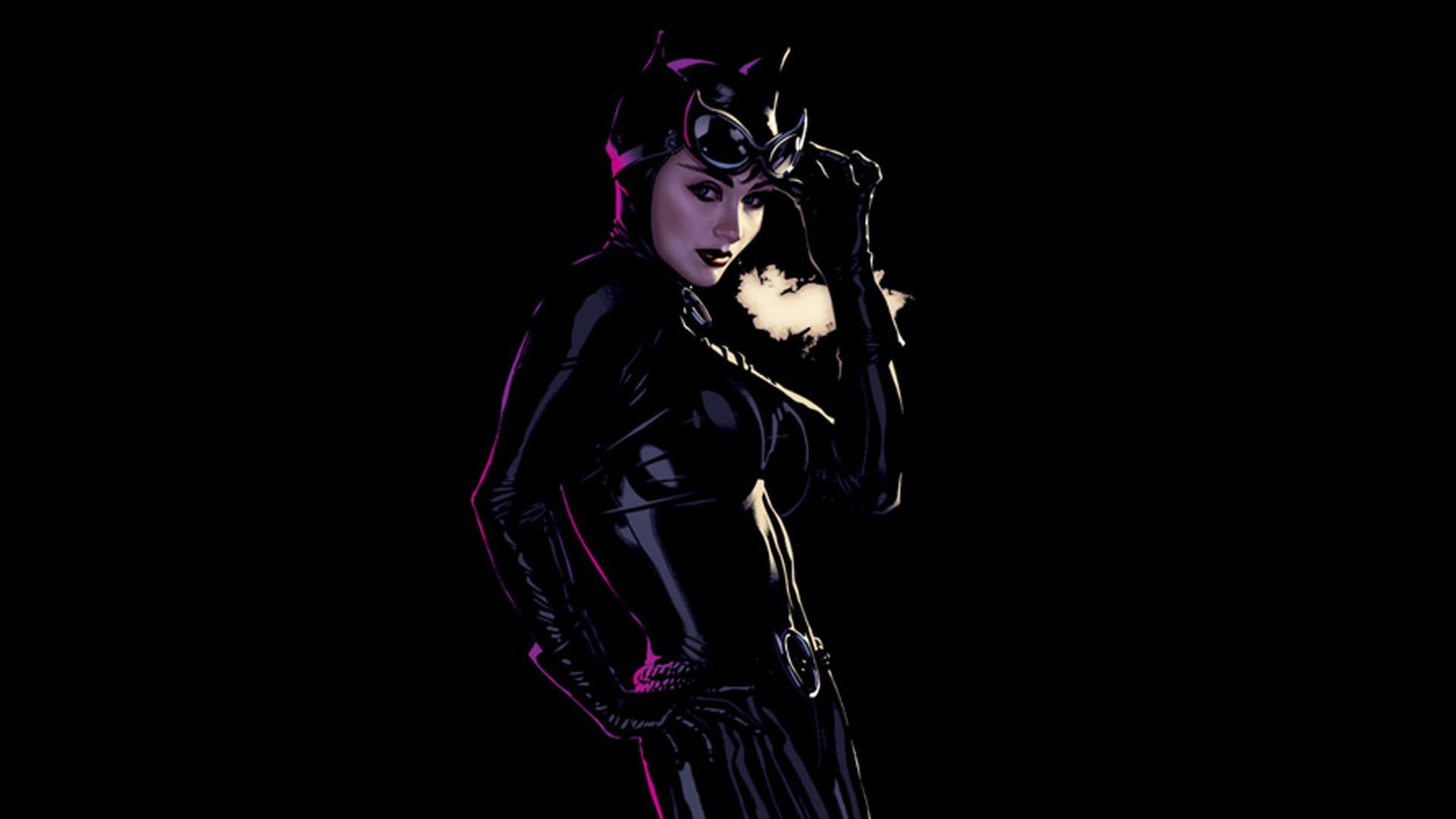 hairstyle, young women, DC Comics, indoors, standing, looking at camera, lifestyles, Catwoman, studio shot, clothing, 1080P, young adult, portrait, dark, HD Wallpaper