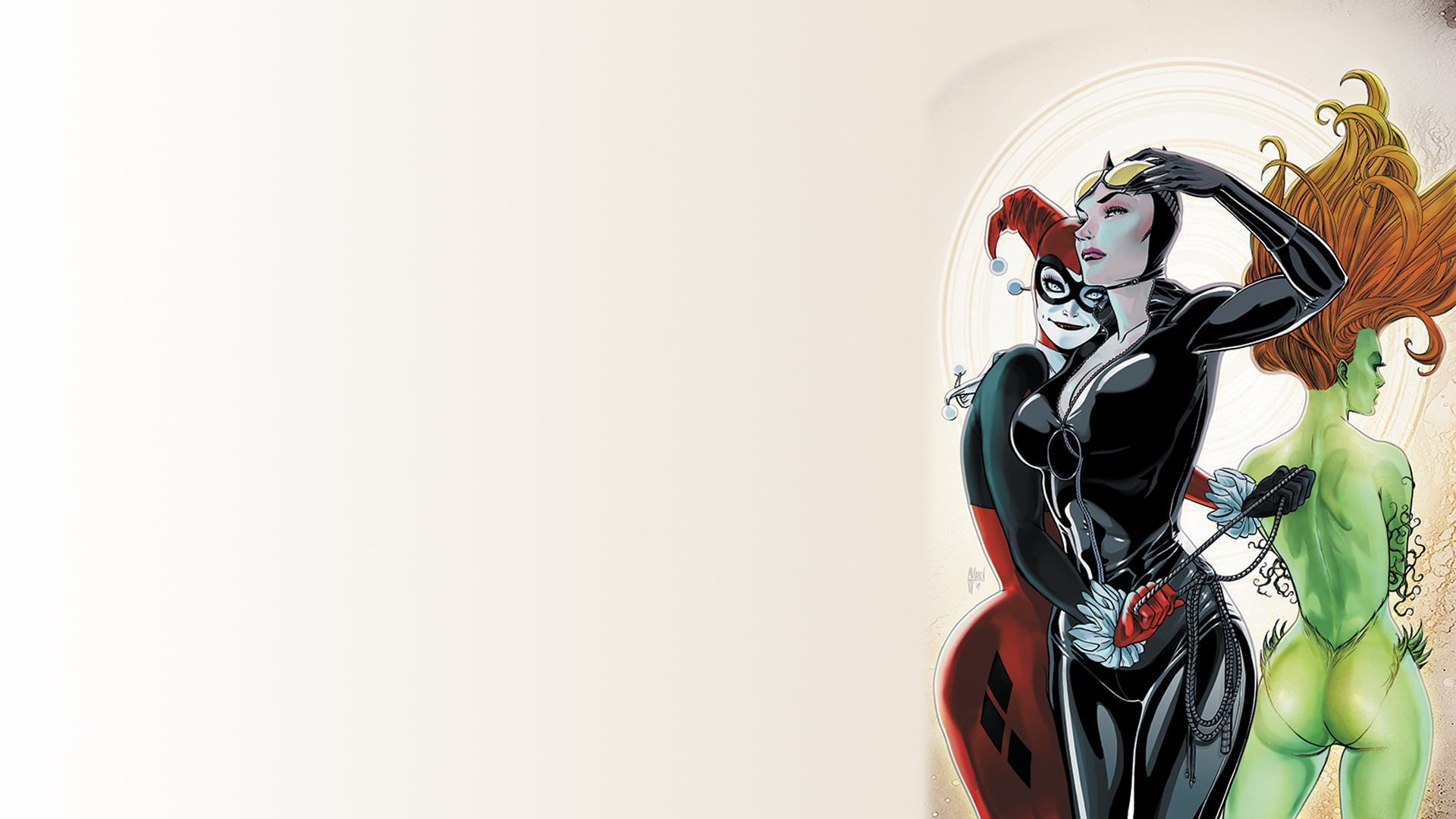 representation, no people, Catwoman, female likeness, hairstyle, white background, black color, Harley Quinn, art and craft, studio shot, creativity, comics, HD Wallpaper