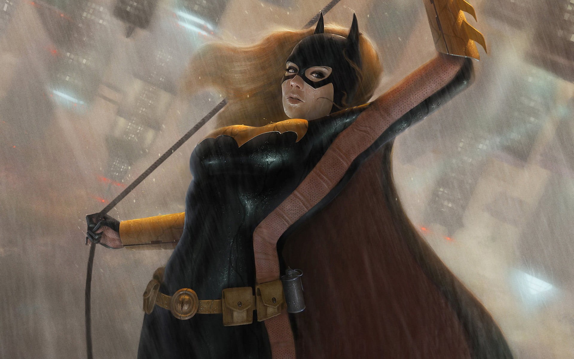 glass - material, leisure activity, hairstyle, catwoman, illustration, comics, string instrument, young women, Batgirl, window, reflection, young adult, HD Wallpaper