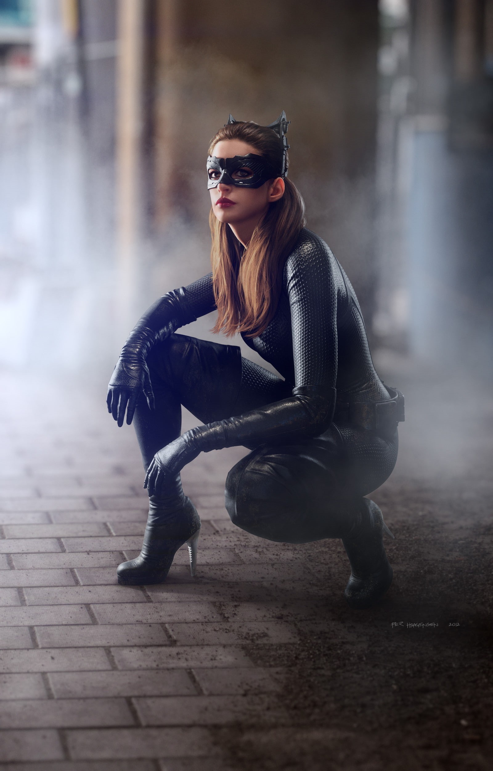 catsuit, Anne Hathaway, The Dark Knight Rises, render, Catwoman, 1080P, 3D, CGI, Phone HD Wallpaper