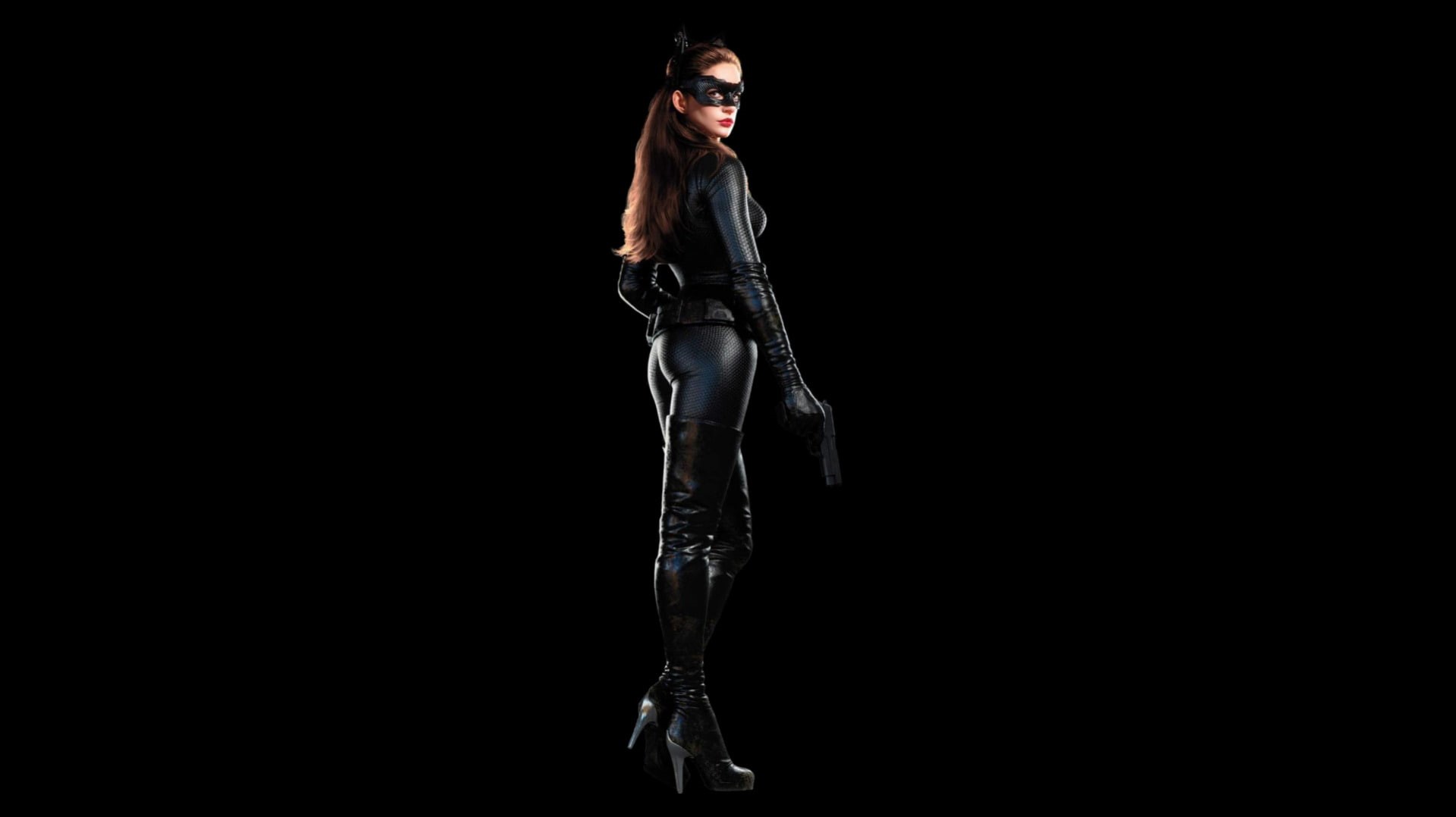 Selina Kyle, full length, studio shot, effort, copy space, front view, Catwoman, indoors, determination, young adult, 1080P, clothing, The Dark Knight Rises, HD Wallpaper