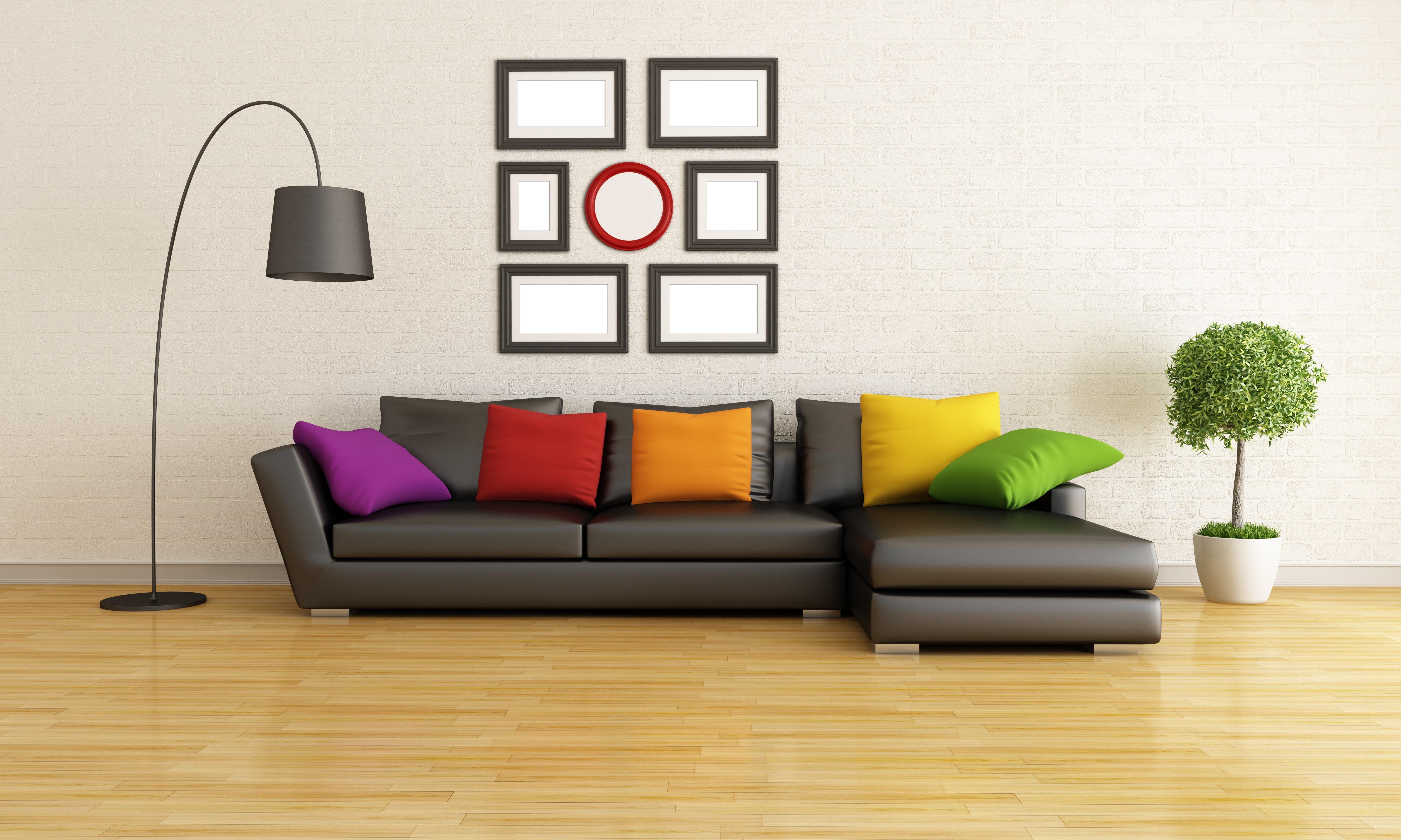 built structure, three dimensional, pillows, sofa, apartment, modern, decoration, sectional, flooring, 5K, couch, Modern living room, design, home interior, HD Wallpaper