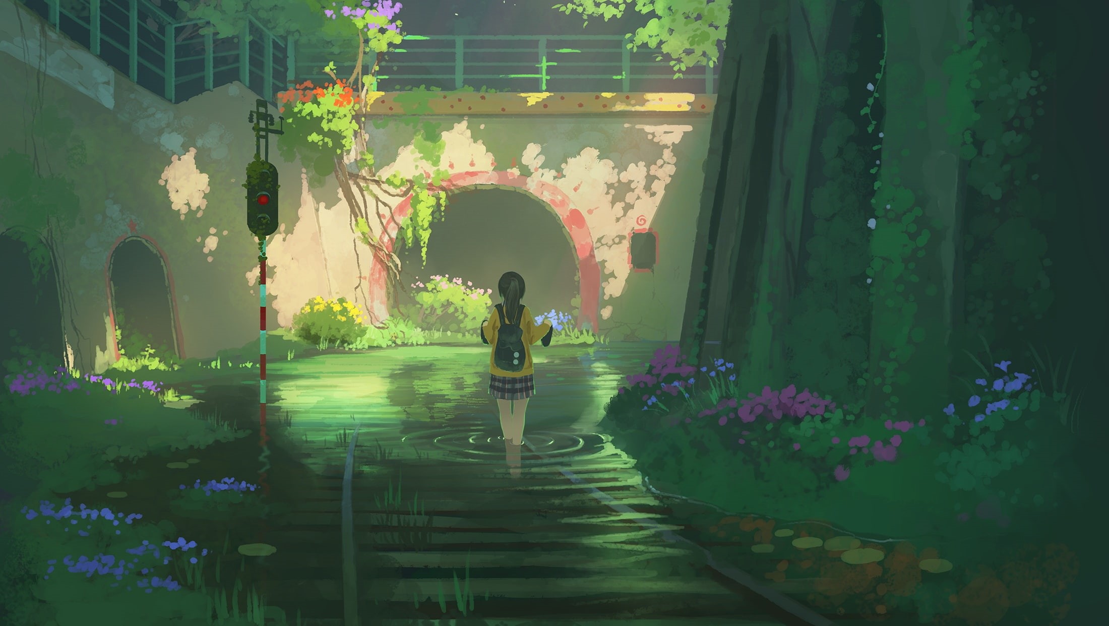 city, original characters, 1080P, illustration, nature, anime girls, HD Wallpaper