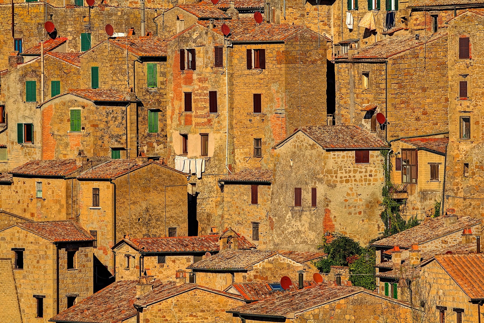 no people, house, 1080P, high angle view, Tuscany, history, roof, residential district, brick, built structure, city, town, Italy, old building, the past, HD Wallpaper