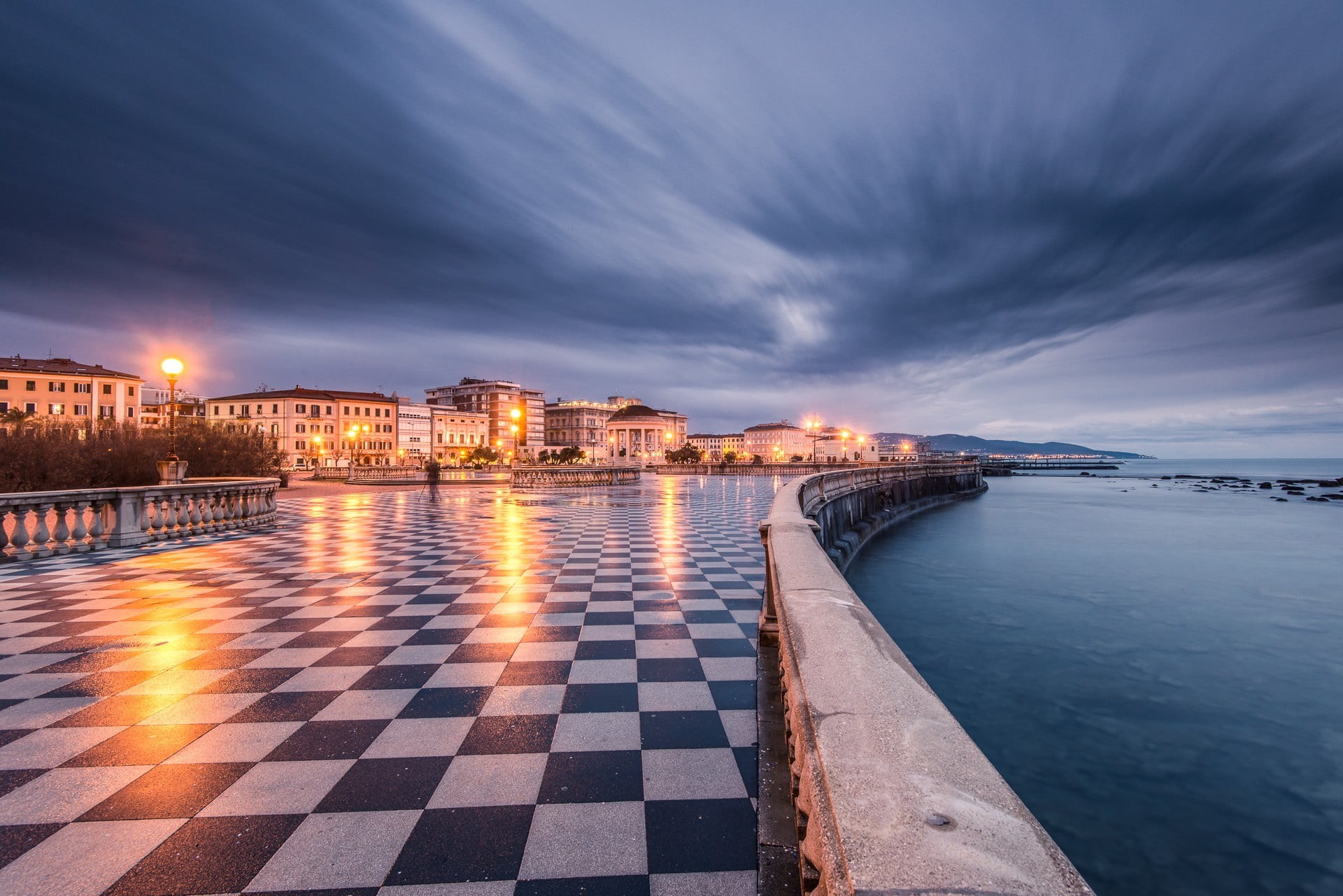terraces, twilight, water, nature, building Exterior, dusk, travel Destinations, town, 1080P, blue, harbor, bridge - Man Made Structure, long exposure, HD Wallpaper