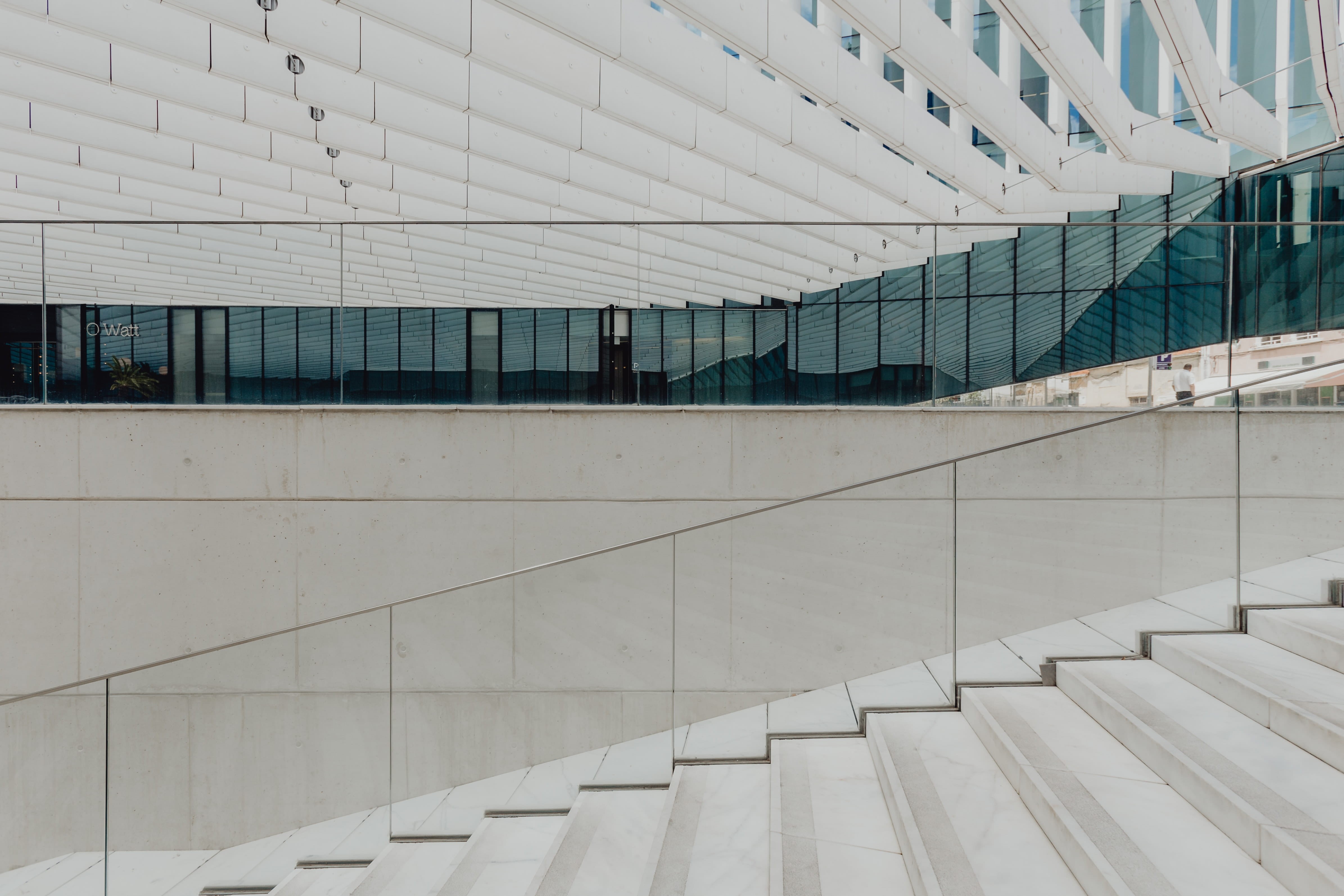 tile, edp, modern, no people, glass - material, wall - building feature, portugal, architecture, headquarters, outdoors, minimal, contemporary, ceiling, HD Wallpaper