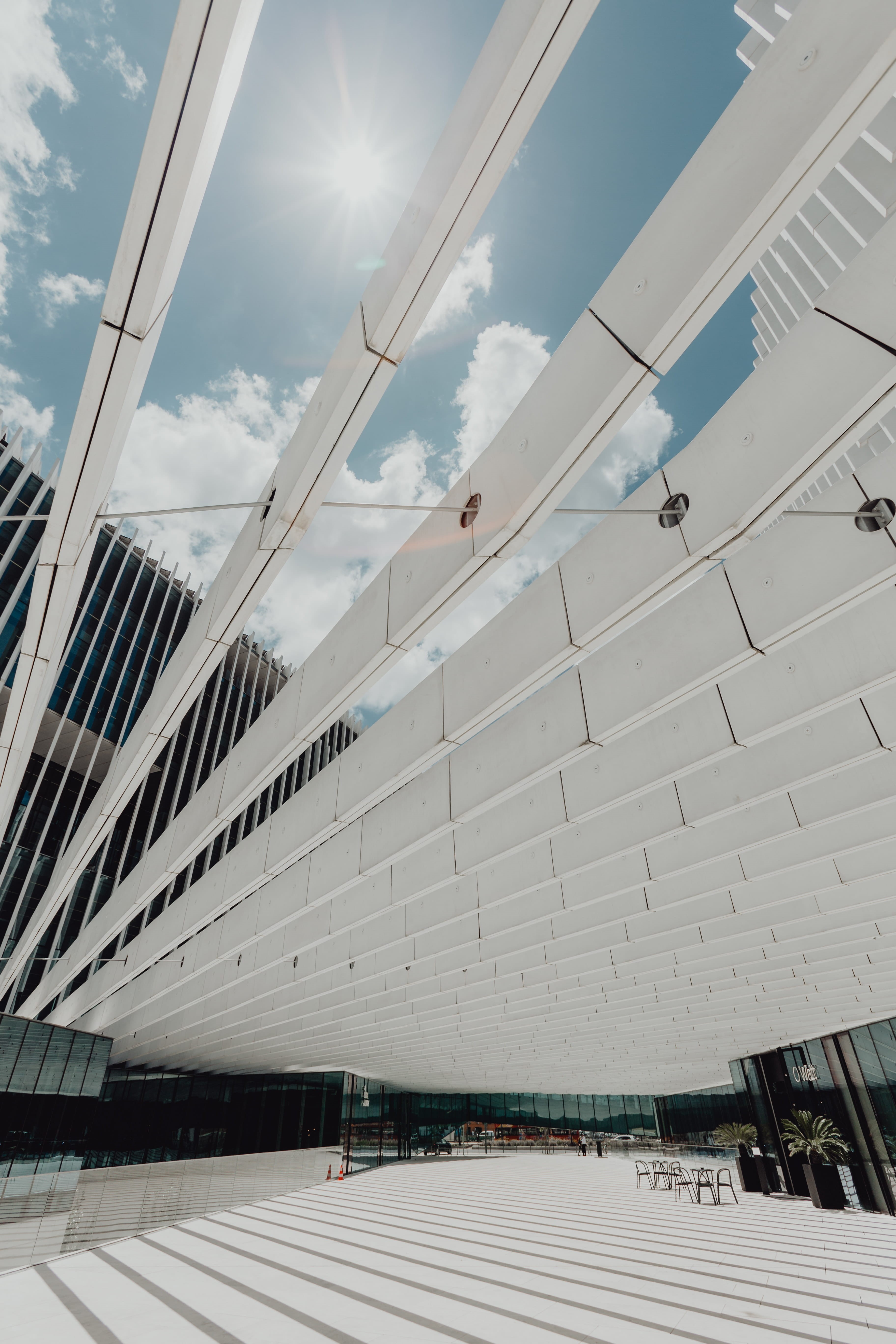 building, contemporary, sky, sunbeam, 5K, headquarters, cloud - sky, aires, sunlight, building exterior, city, minimal, no people, transportation, lisboa, Phone HD Wallpaper