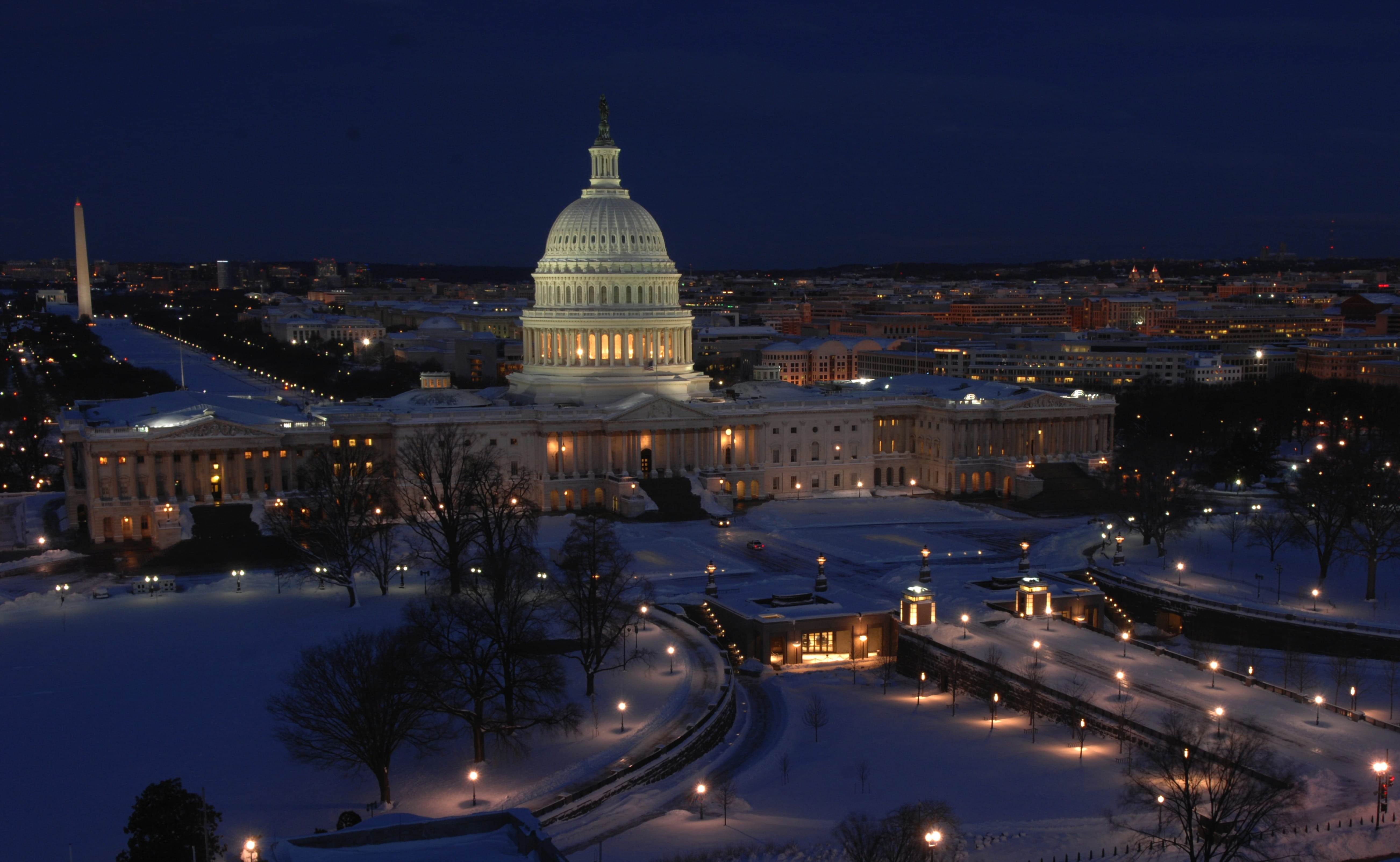 U.S Capitol, lights, lighting, travel Locations, built Structure, washington, winter, outside, washington monument, no people, famous Place, building Exterior, HD Wallpaper