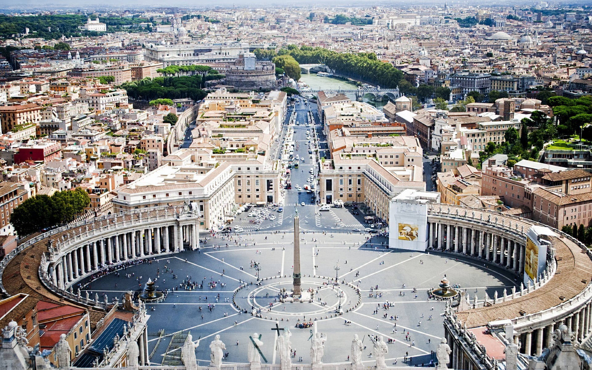 outdoors, 1080P, built structure, monument, tourism, travel destinations, city, vatican, cityscape, large group of people, architectural column, high angle view, HD Wallpaper