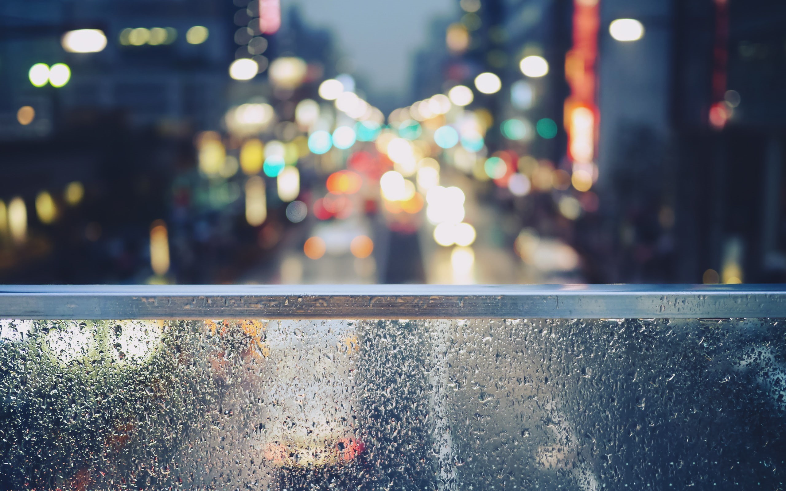 rain, water drops, city, macro, balcony, bokeh, lights, urban, street light, 2K, window, porch swing, street, cityscape, HD Wallpaper