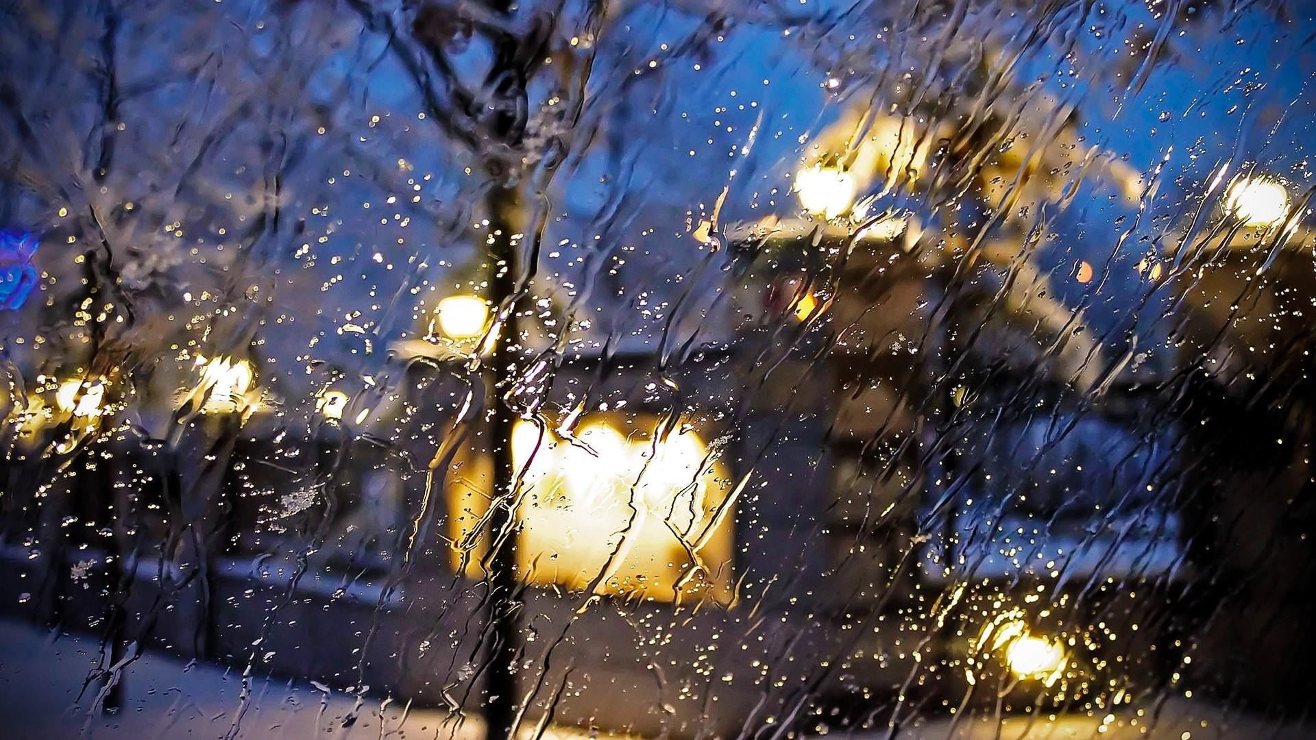indoors, car, tree, light, winter, lights, raindrop, bokeh lights, wet, night, rainy, window, water, transportation, focus on foreground, glass, drop, snow, HD Wallpaper