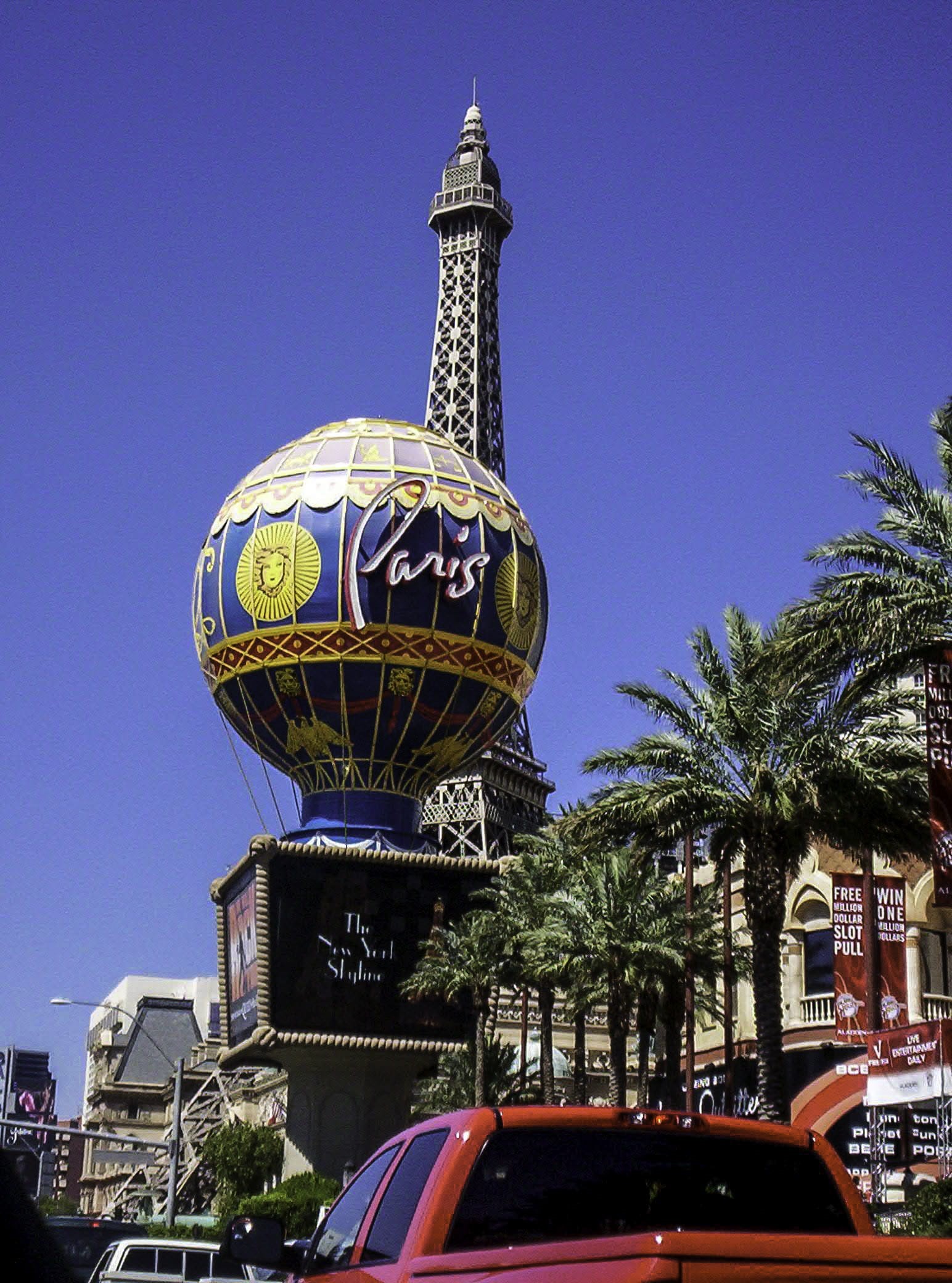 motor vehicle, street, travel, palm tree, Another view, editorial, day, casino, 1080P, blue, another, car, Paris Hotel, tall - high, las Vegas - Nevada, Phone HD Wallpaper