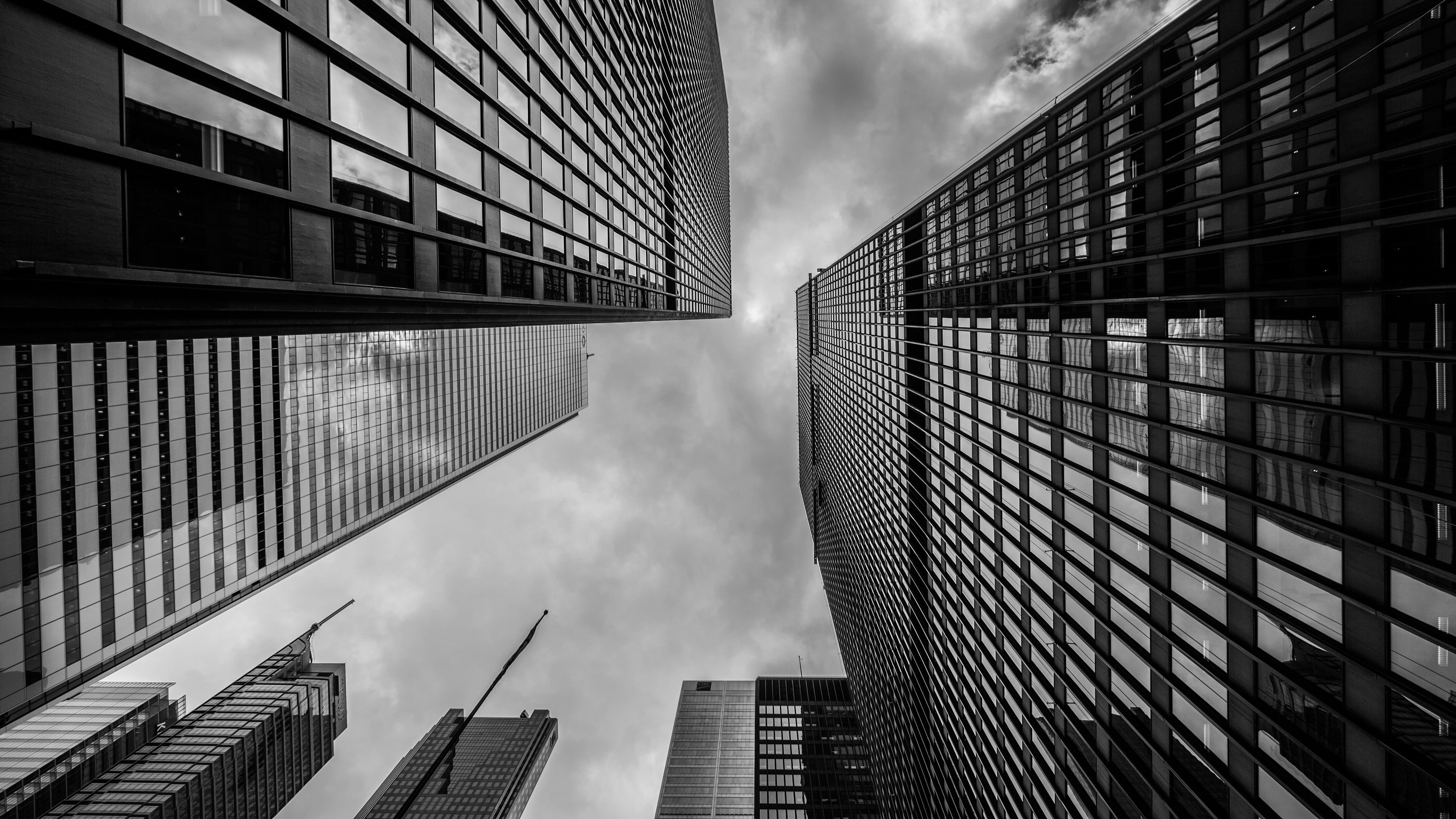 new York City, glass, uSA, tower, palace, office Building, black And White, low Angle View, financial District, monochrome, tall - High, built Structure, HD Wallpaper
