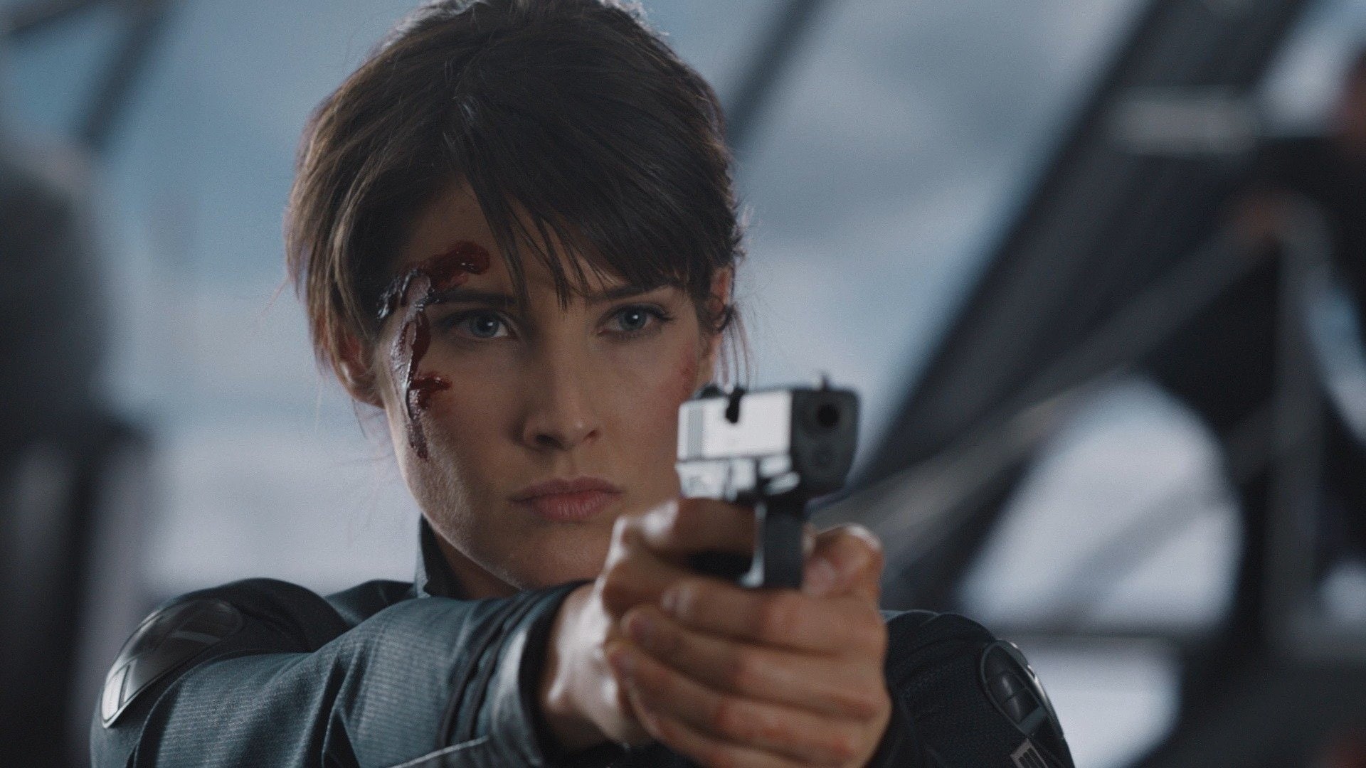looking at camera, adult, The Avengers, portrait, skill, gun, weapon, front view, holding, mid adult, security, close-up, one person, mature adult, Maria Hill, HD Wallpaper
