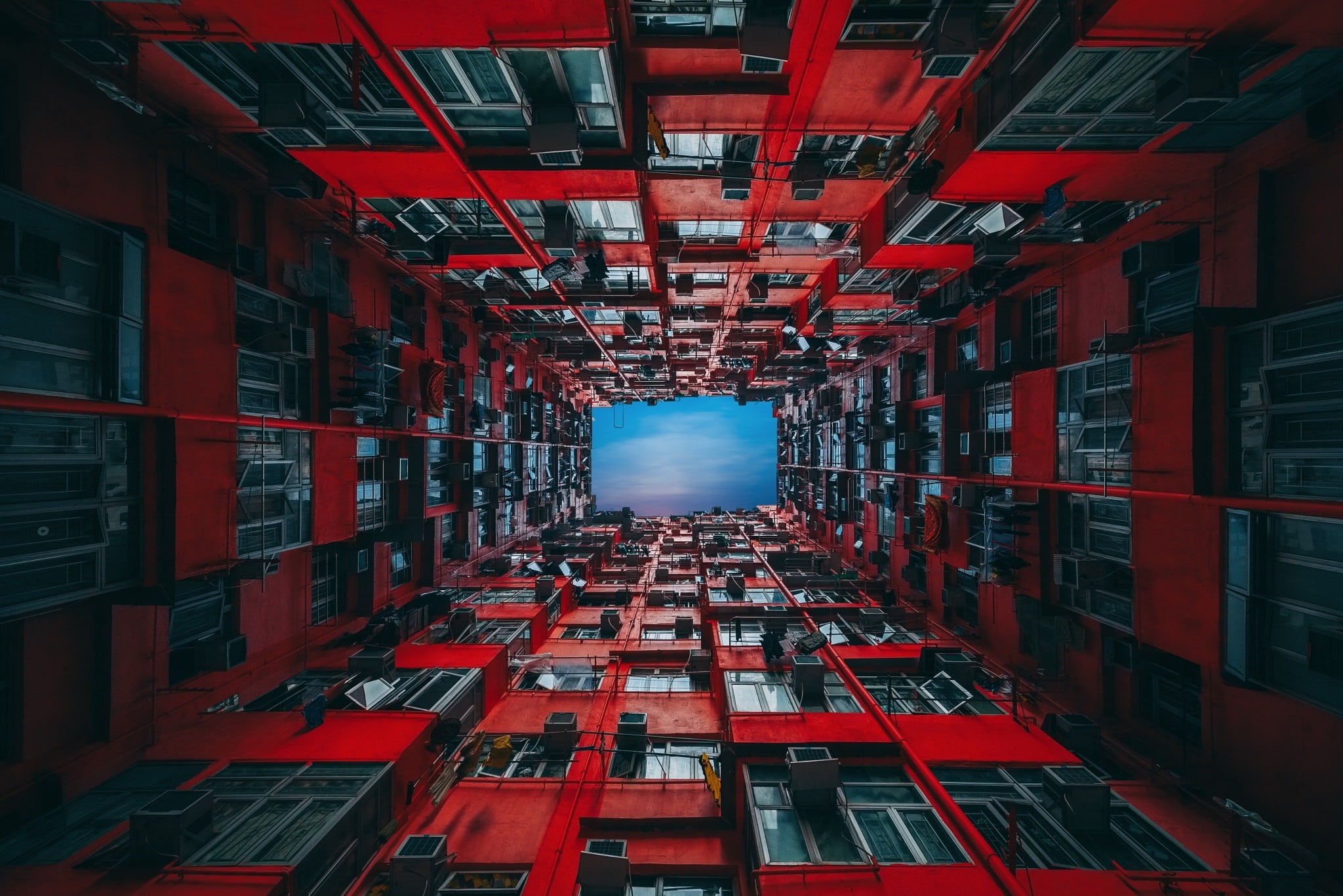 window, cityscape, illuminated, nature, Hong Kong, building exterior, frame, apartments, metal, outdoors, city, built structure, abundance, directly below, HD Wallpaper