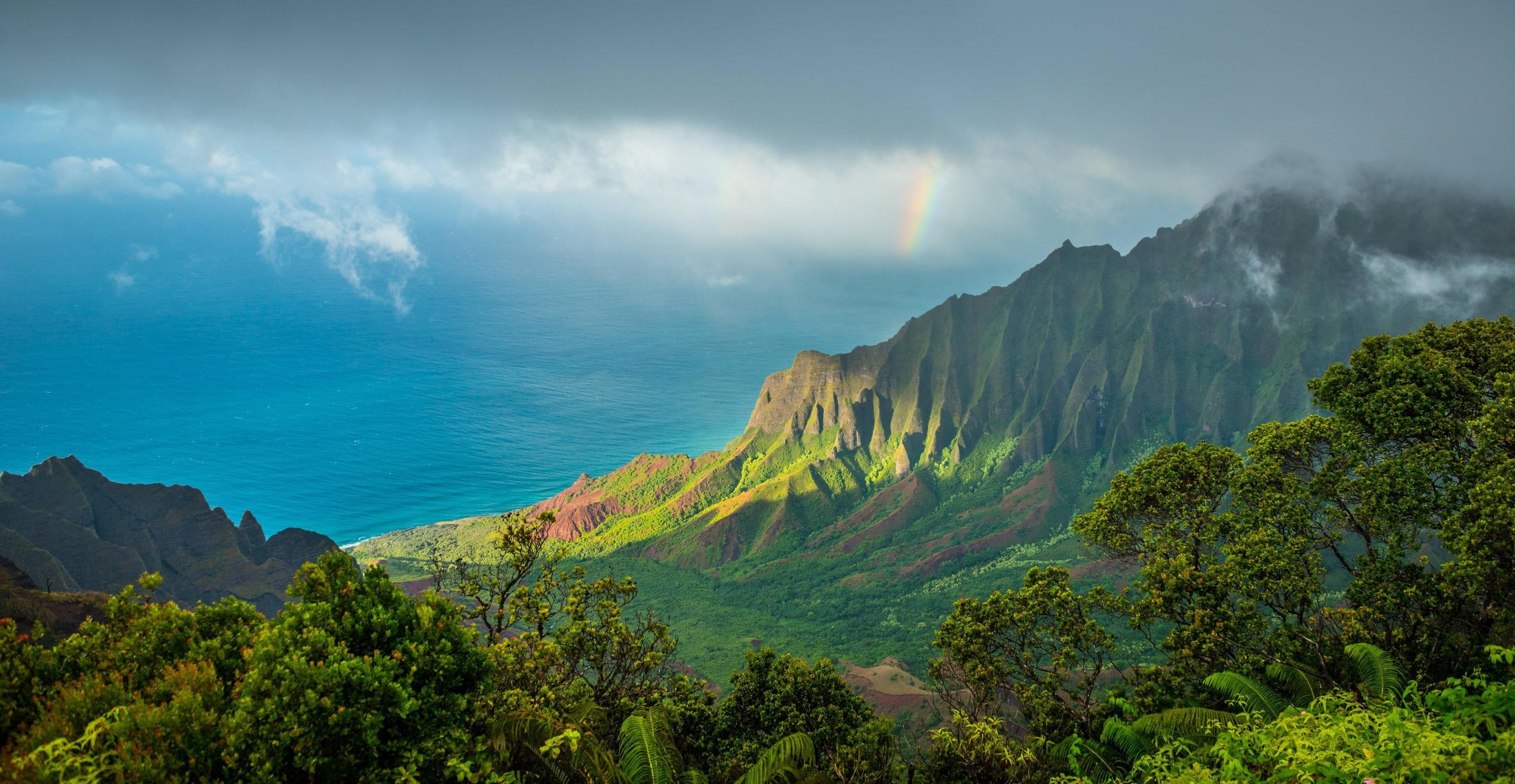 travel destinations, Hawaii, travel, rock, mountains, outdoors, mountain, scenics - nature, beauty in nature, environment, nature, water, sky, Kalalau Trail, HD Wallpaper