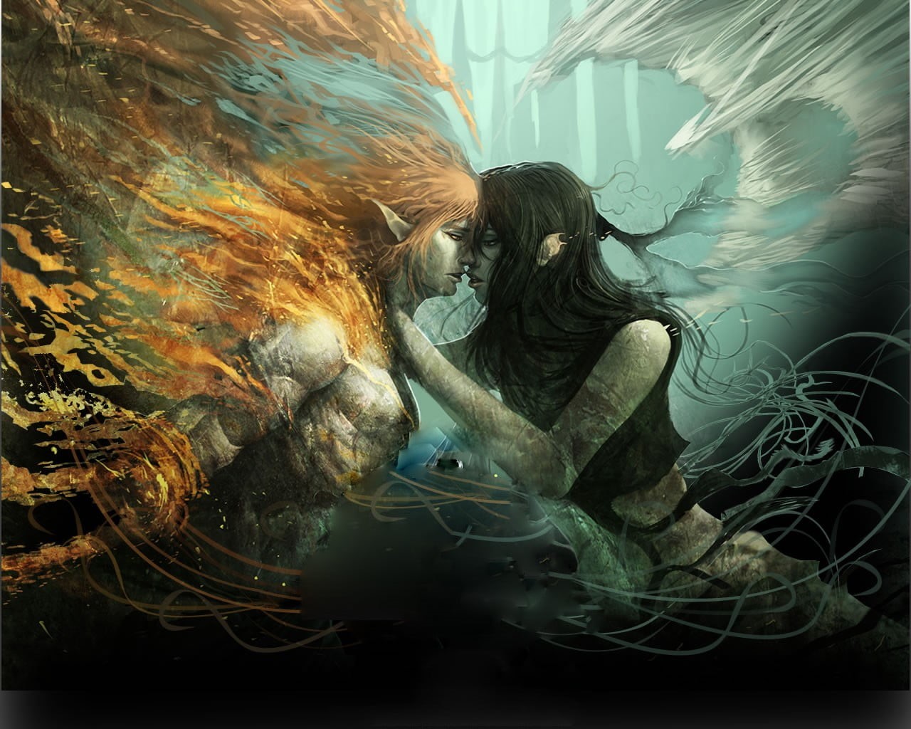 men, fantasy art, man, 720P, woman, artwork, digital, long hair, digital art, women, abstract, fantasy girl, love, HD Wallpaper