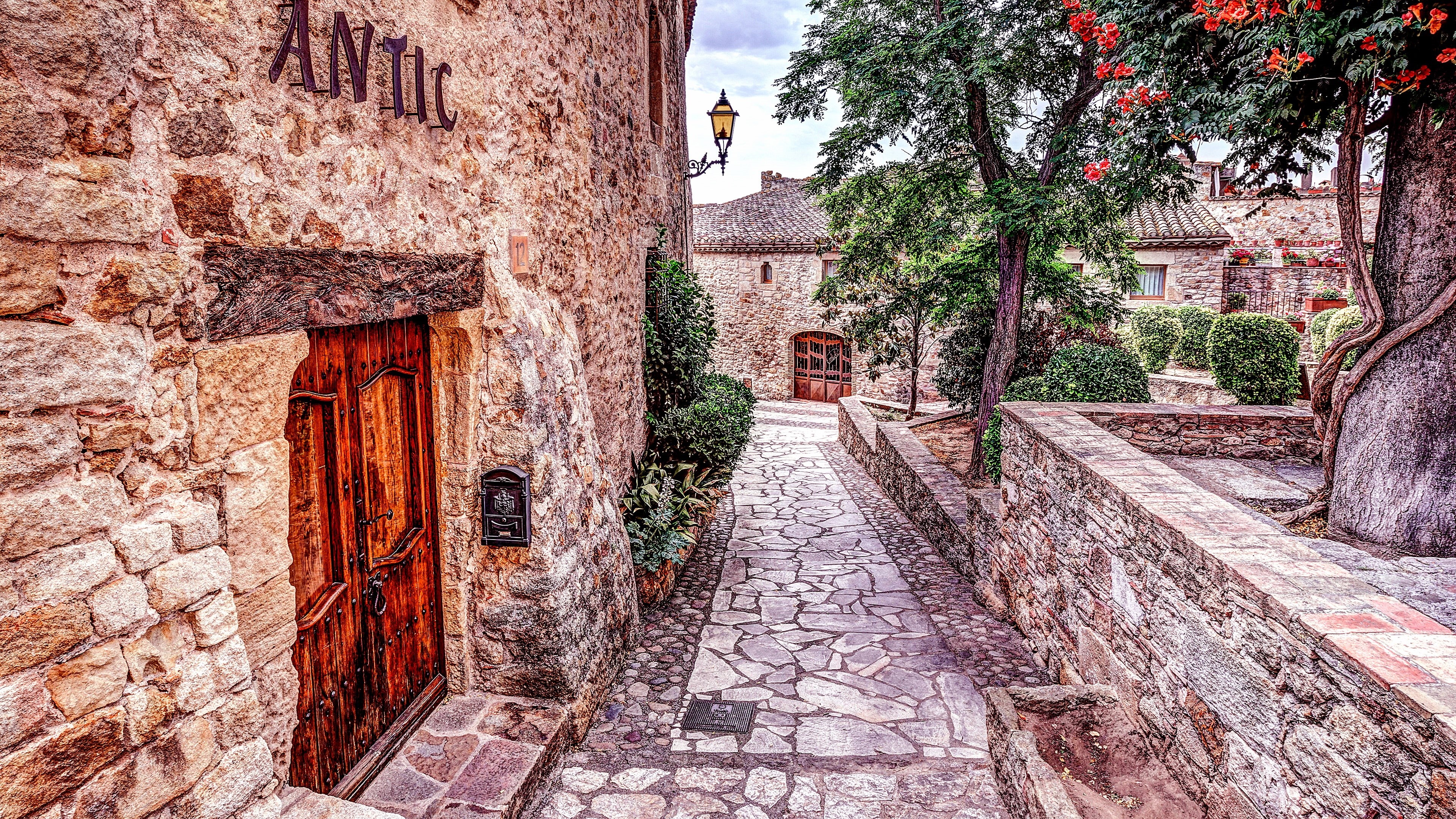 old town, town, hacienda, spain, wall, house, architecture, history, alley, pals, facade, street, catalonia, tree, europe, medieval town, window, 4K, neighbourhood, HD Wallpaper