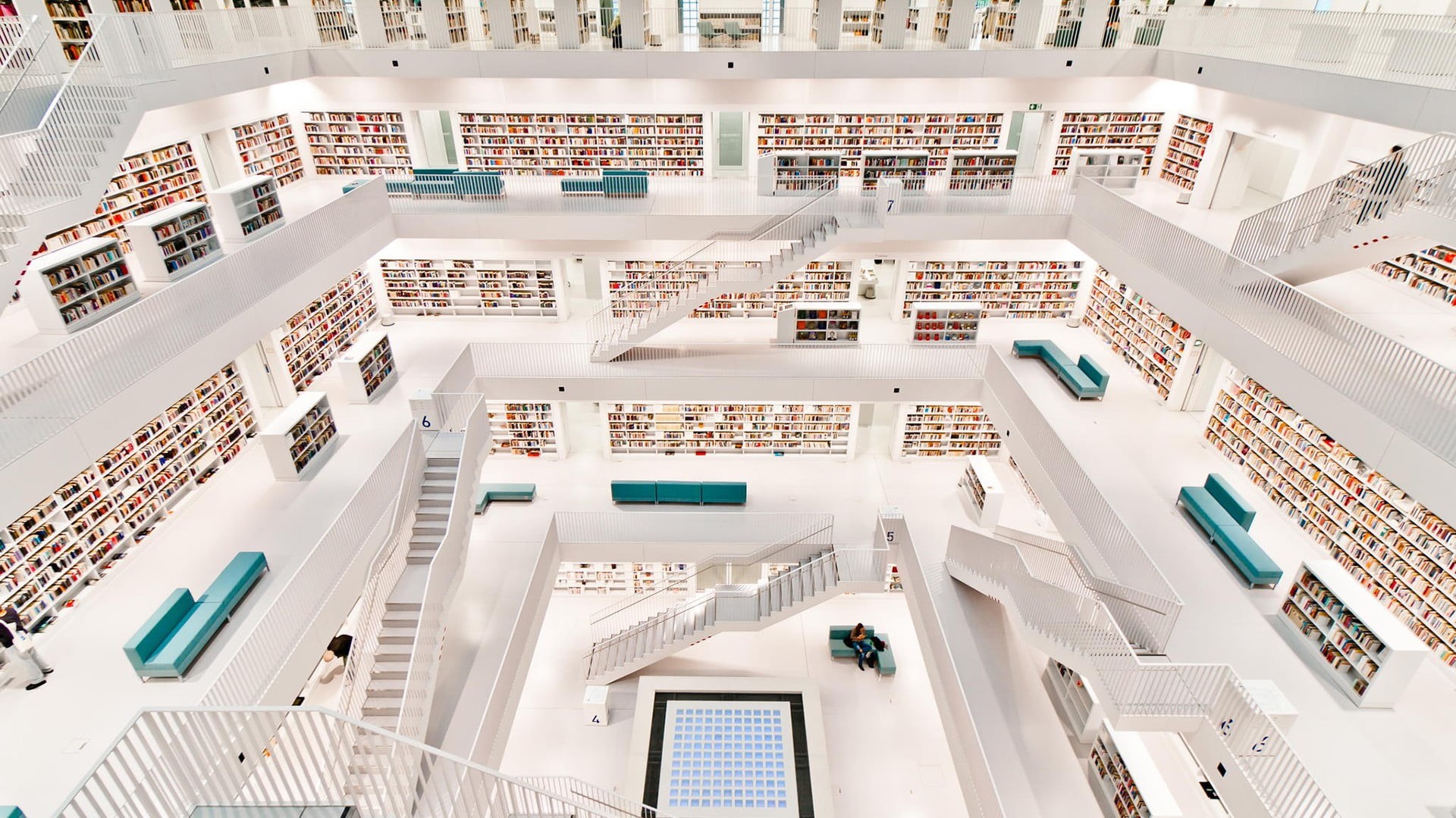 no people, high angle view, shelf, Stuttgart, concrete, built structure, day, stairs, white color, architecture, white, balcony, railing, modern, education, HD Wallpaper