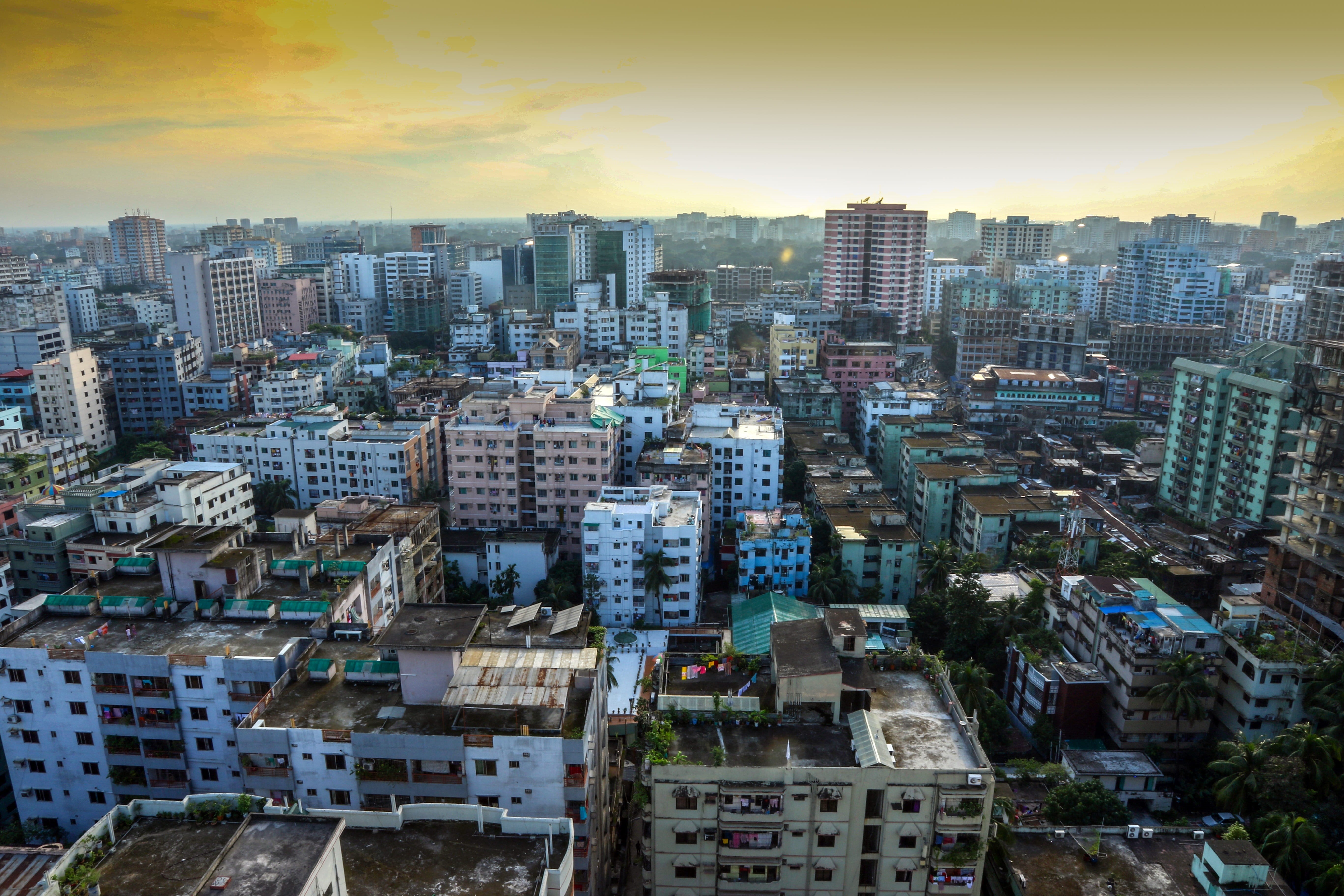 building exterior, cityscape, high angle view, cloud - sky, skyscraper, building, outdoors, settlement, community, dhaka, tall - high, built structure, HD Wallpaper