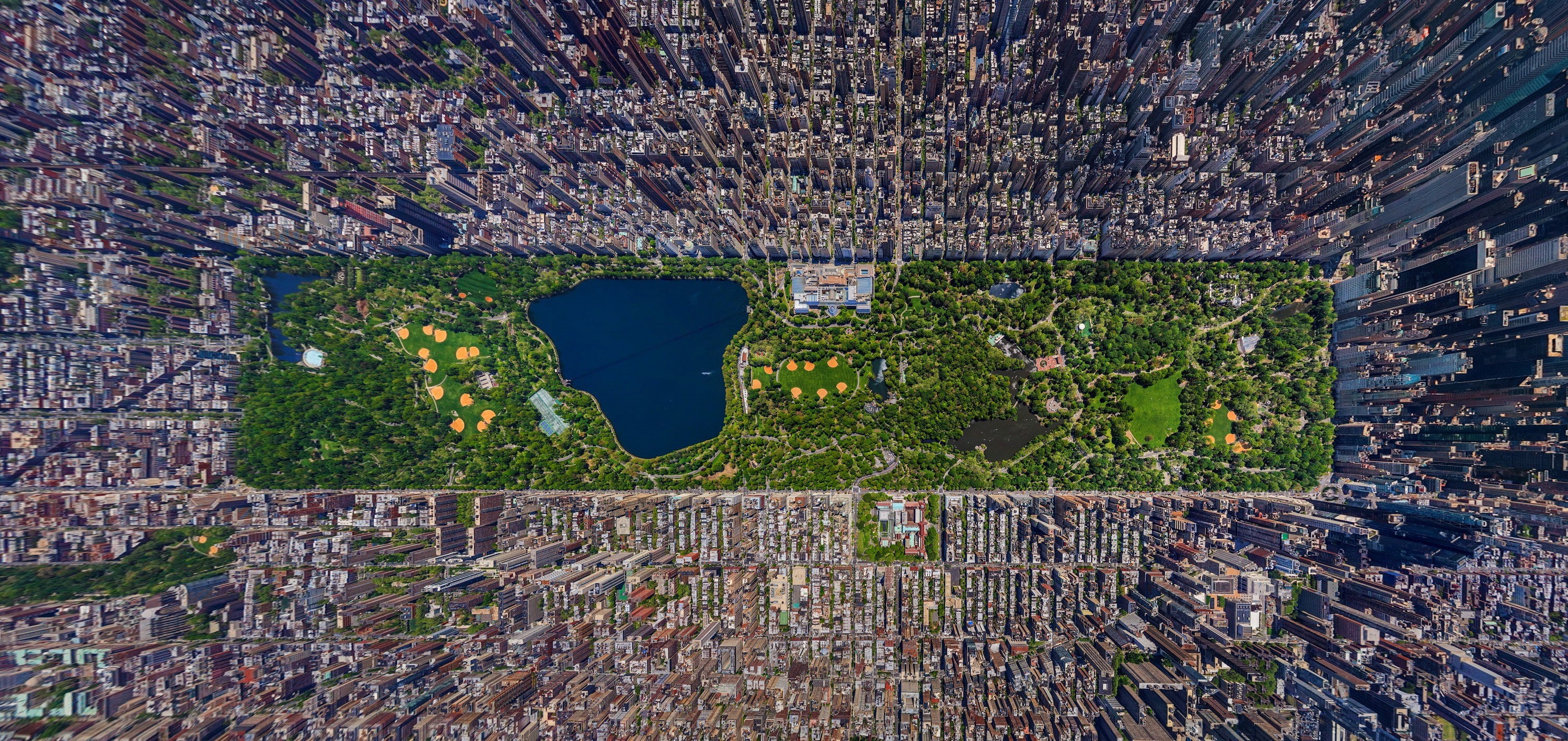 New York City, green, 2K, city, Central Park, aerial view, cityscape, colorful, landscape, USA, HD Wallpaper