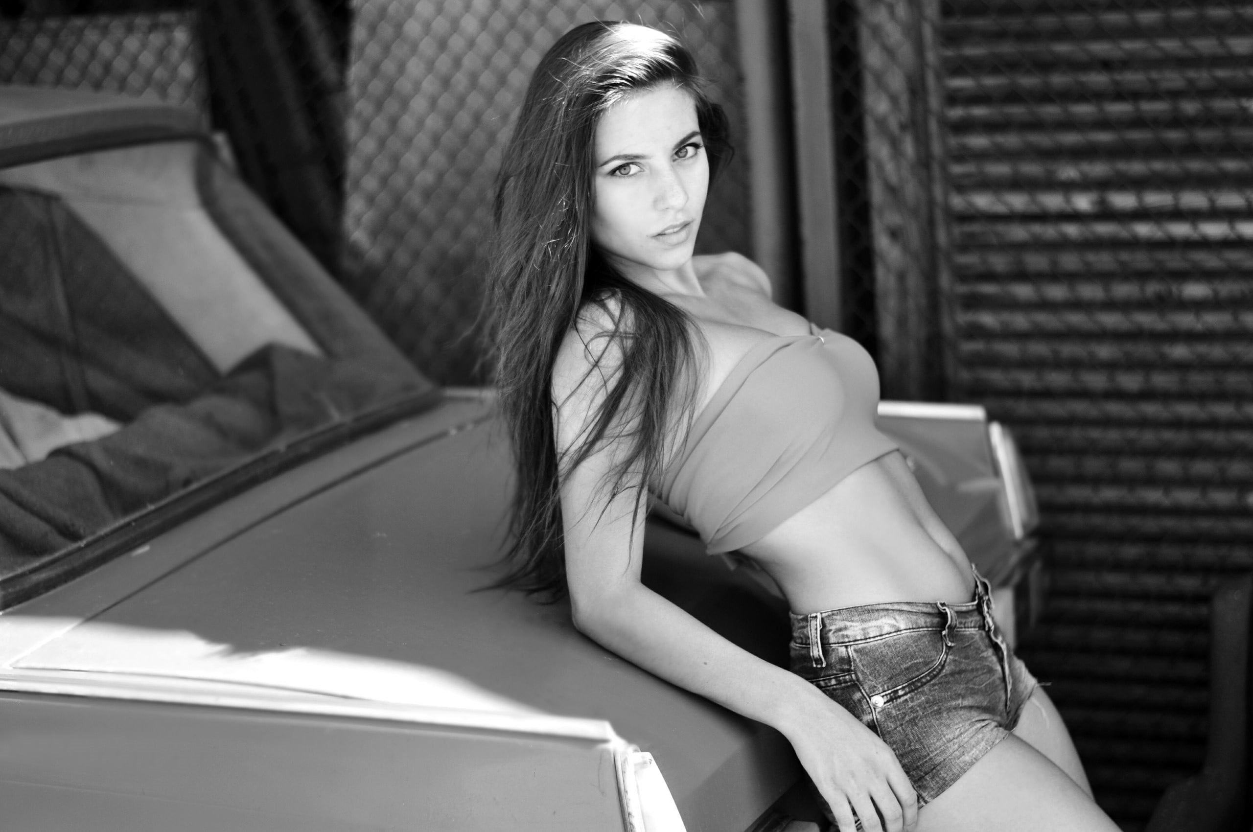fashion, young women, transportation, looking at camera, short tops, beautiful woman, young adult, casual clothing, women, portrait, Elena Umrihina, beauty, HD Wallpaper
