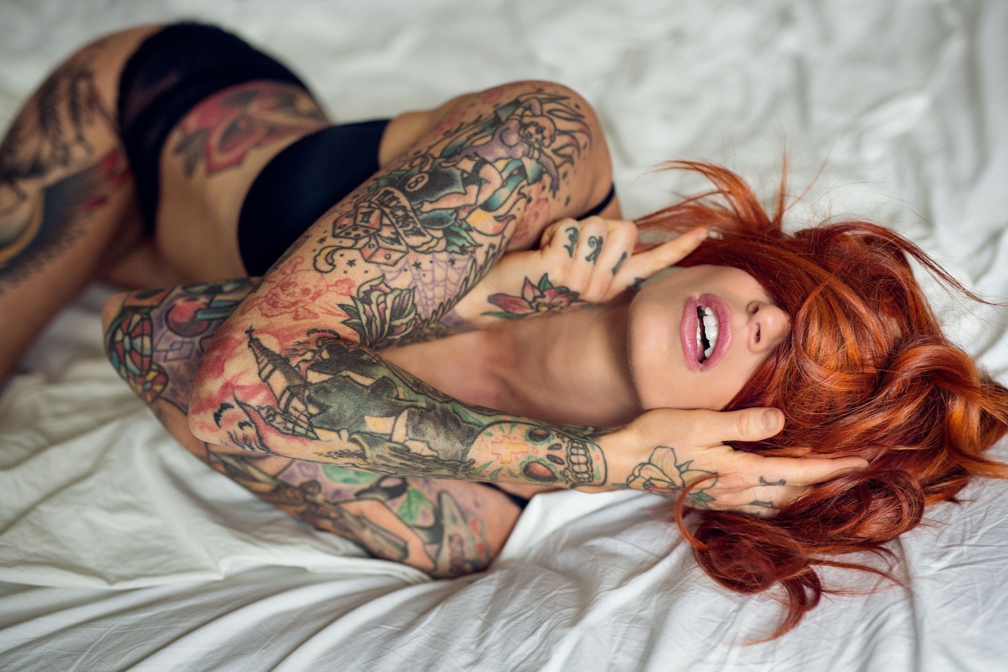 girl, red, 1080P, tattoo, Redhead, HD Wallpaper