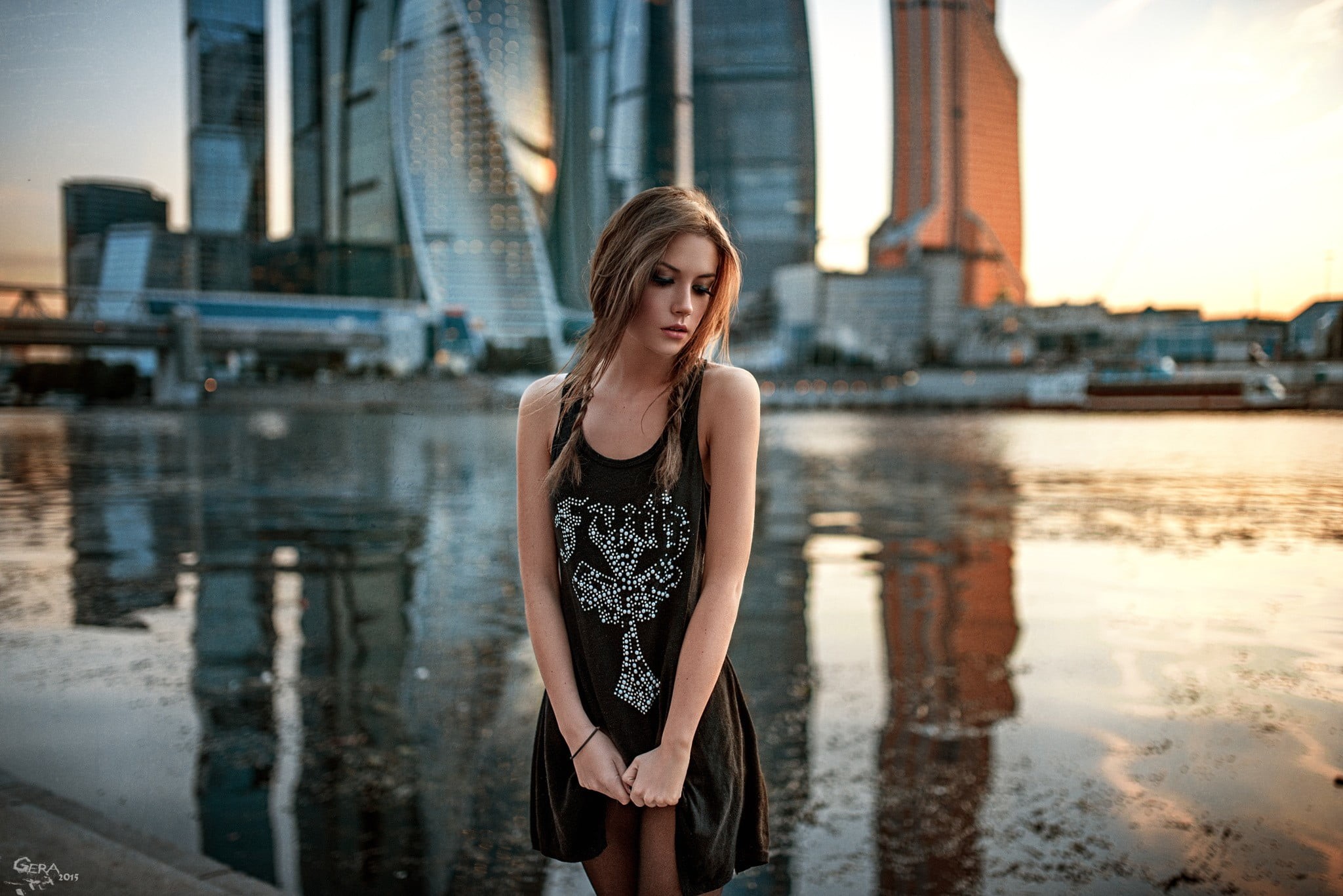 river, water, Georgy Chernyadyev, architecture, outdoors, beauty, dress, casual clothing, front view, city, top, lifestyles, young adult, contemplation, HD Wallpaper