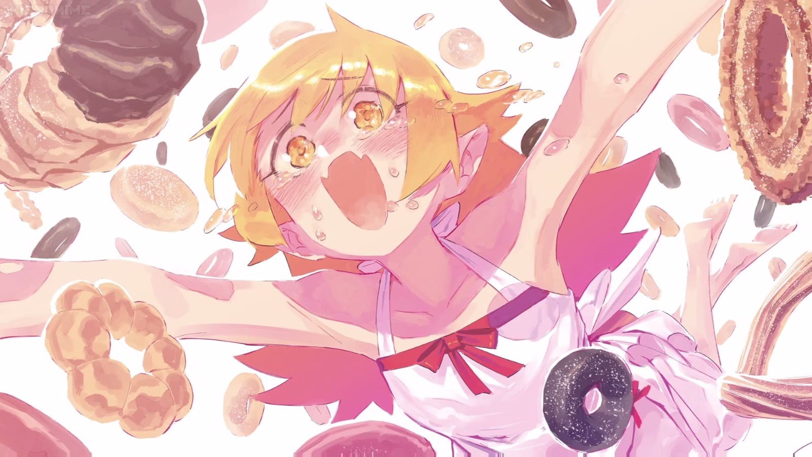 representation, variation, Monogatari Series, donut, art and craft, Oshino Shinobu, indoors, 720P, choice, multi colored, close-up, low angle view, backgrounds, HD Wallpaper