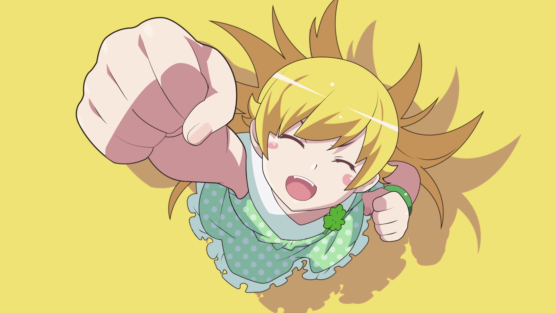human body part, blonde, hand, sky, positive emotion, 1080P, human face, Monogatari Series, child, body part, outdoors, one person, cartoon, emotion, men, HD Wallpaper