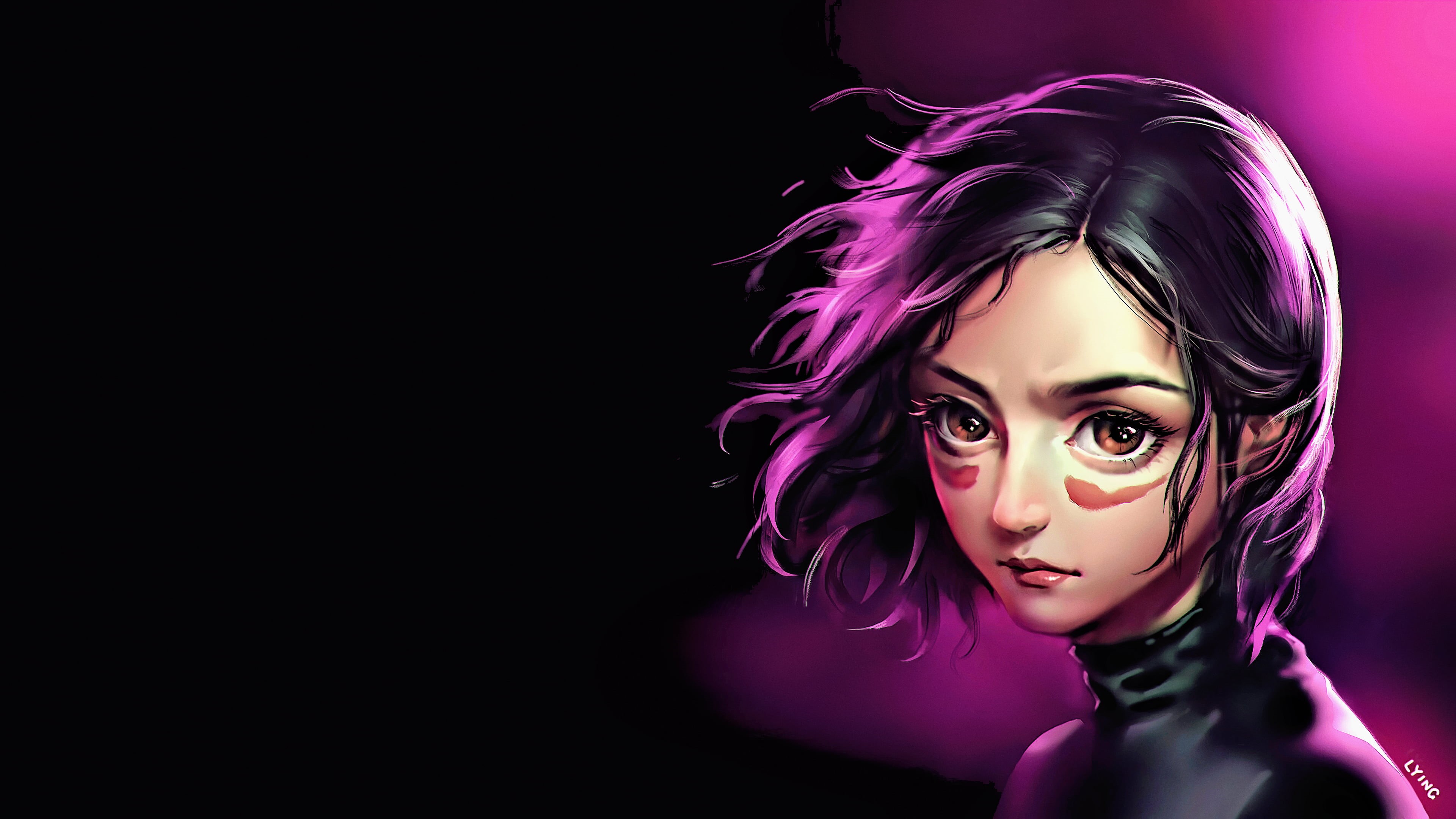 simple background, CGI, robot, fan art, fantasy girl, artwork, fantasy art, cyber, face, realistic, painting, 4K, portrait, Alita: Battle Angel, closeup, HD Wallpaper
