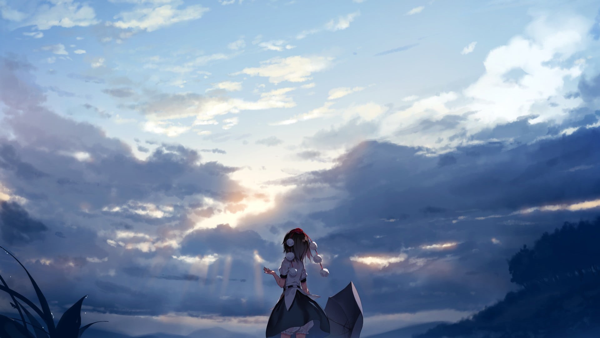beauty in nature, anime girls, anime, nature, Touhou, outdoors, haired, one person, adult, front view, character, rain, cloud - sky, real people, HD Wallpaper