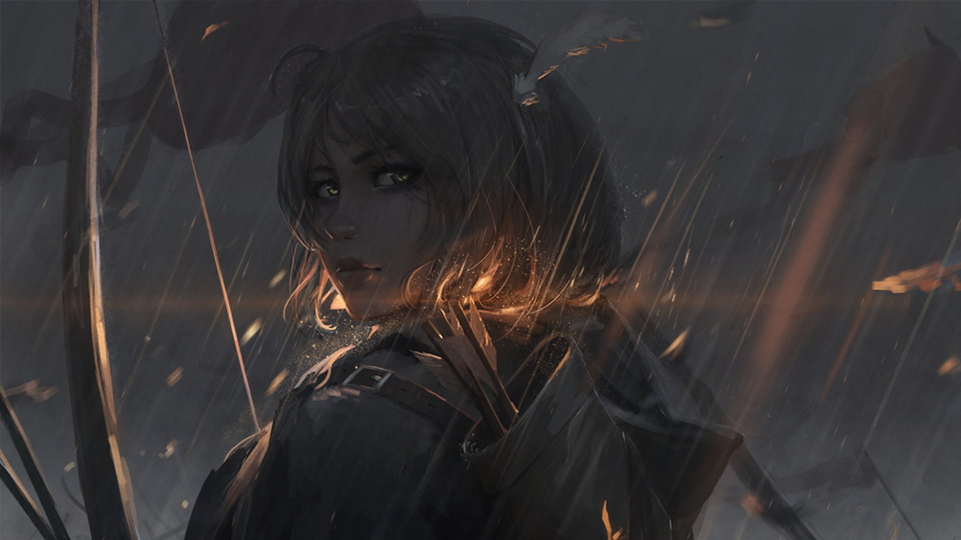 1080P, artwork, warrior, GUWEIZ, fantasy art, bow and arrow, HD Wallpaper
