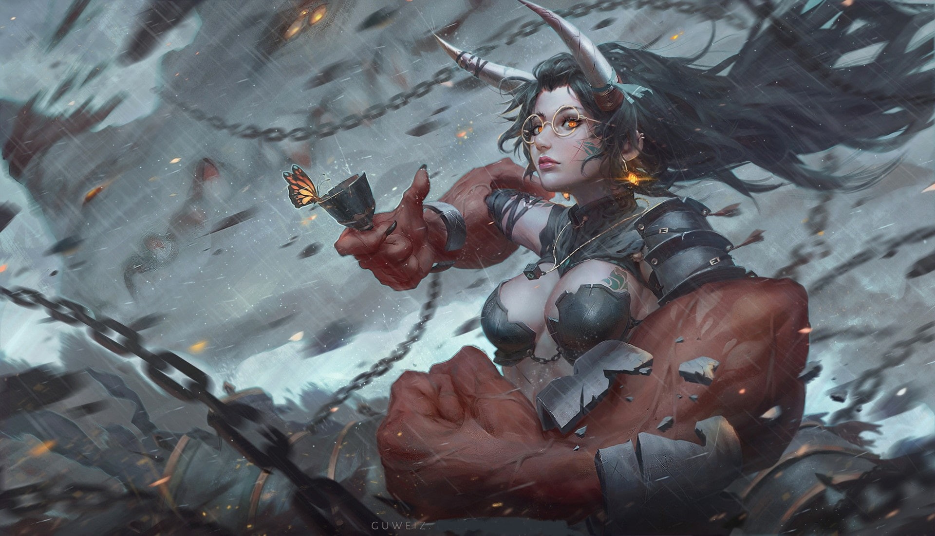 art, the demon, guweiz, 1080P, girl, HD Wallpaper
