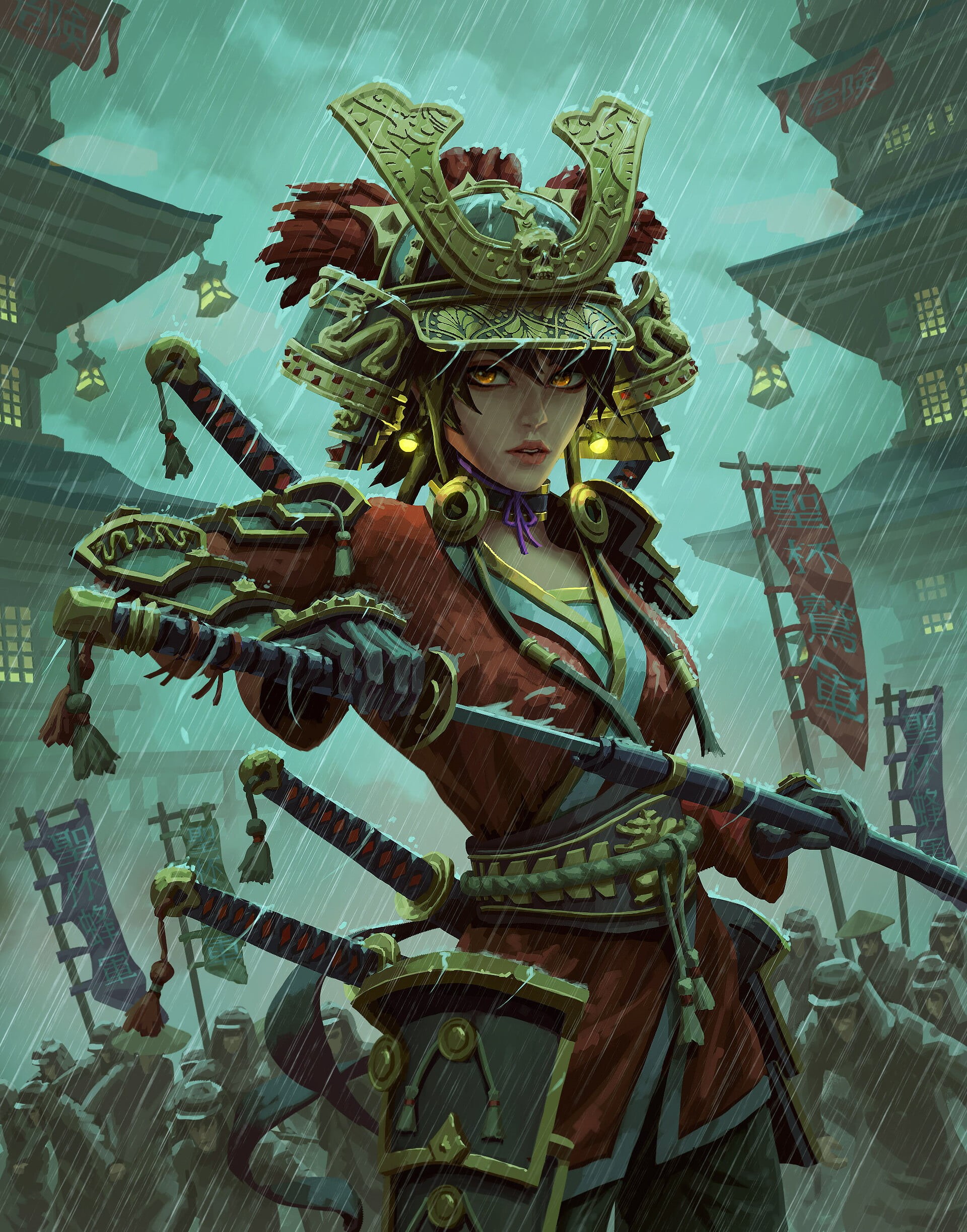 GUWEIZ, Asia, sword, 1080P, fantasy girl, katana, warrior, fantasy art, artwork, Phone HD Wallpaper