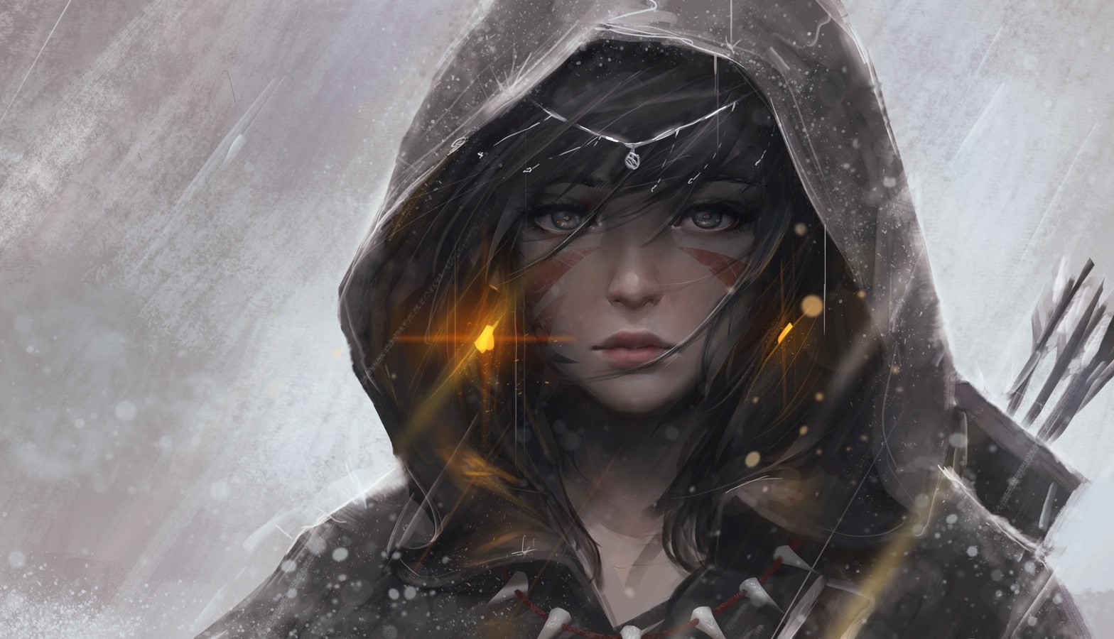 fantasy art, heavy rain, Huntress, Z.W. Gu, 720P, digital art, HD Wallpaper