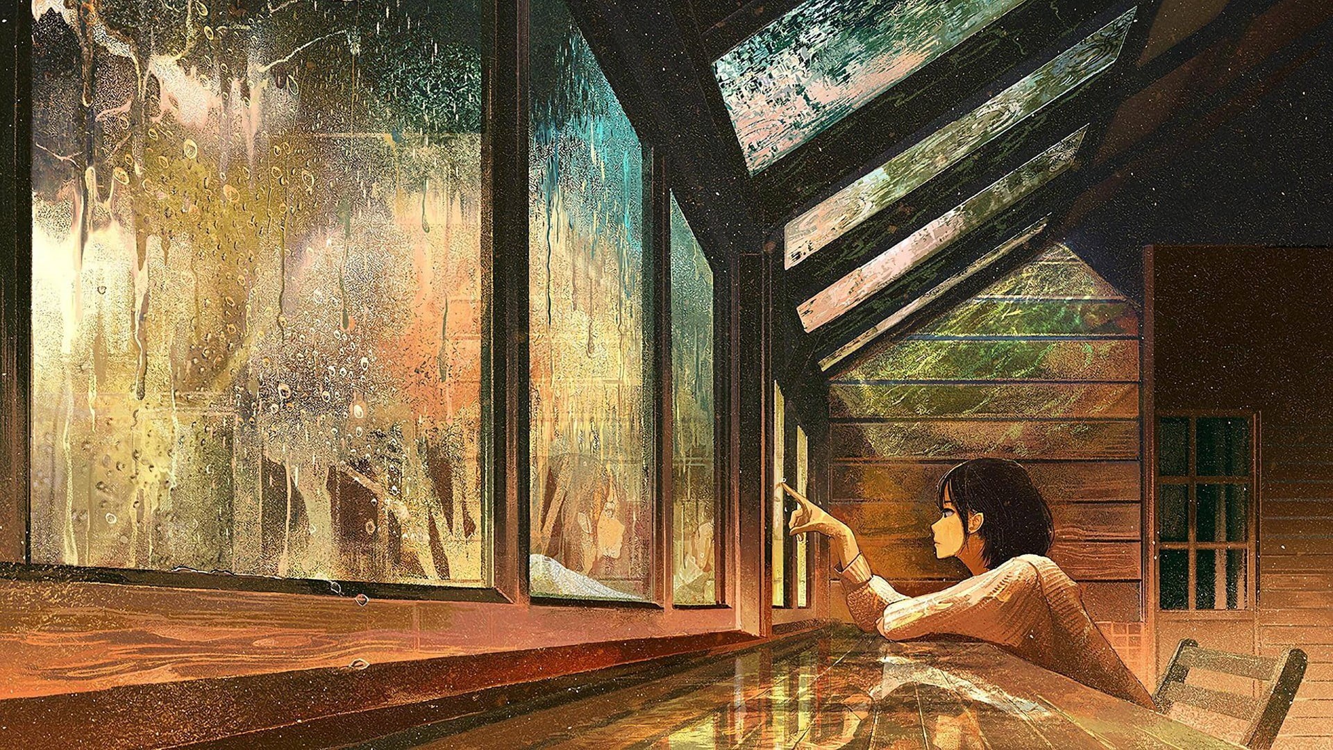 adult, sitting, anime girls, lifestyles, connection, 1080P, real people, architecture, rear view, wireless technology, window, technology, contemplation, HD Wallpaper