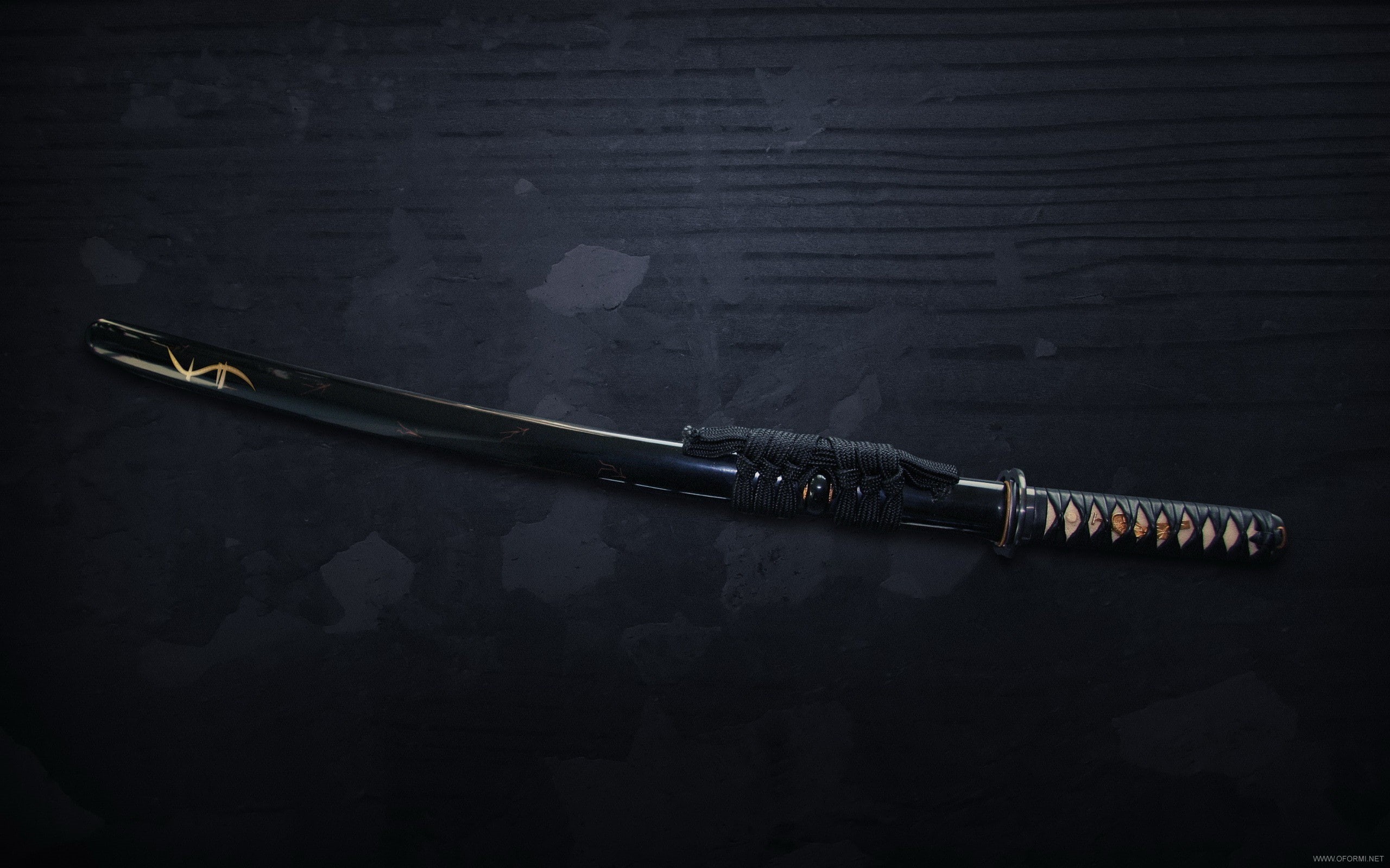 silver colored, high angle view, single object, 2K, sword, indoors, black color, directly above, sharp, Wakizashi, weapon, pen, wood - material, metal, HD Wallpaper