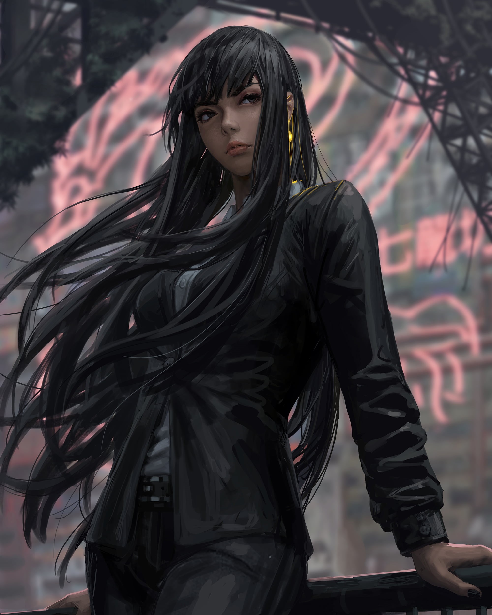 brunette, Bad guys, GUWEIZ, 1080P, women, digital art, artwork, Phone HD Wallpaper