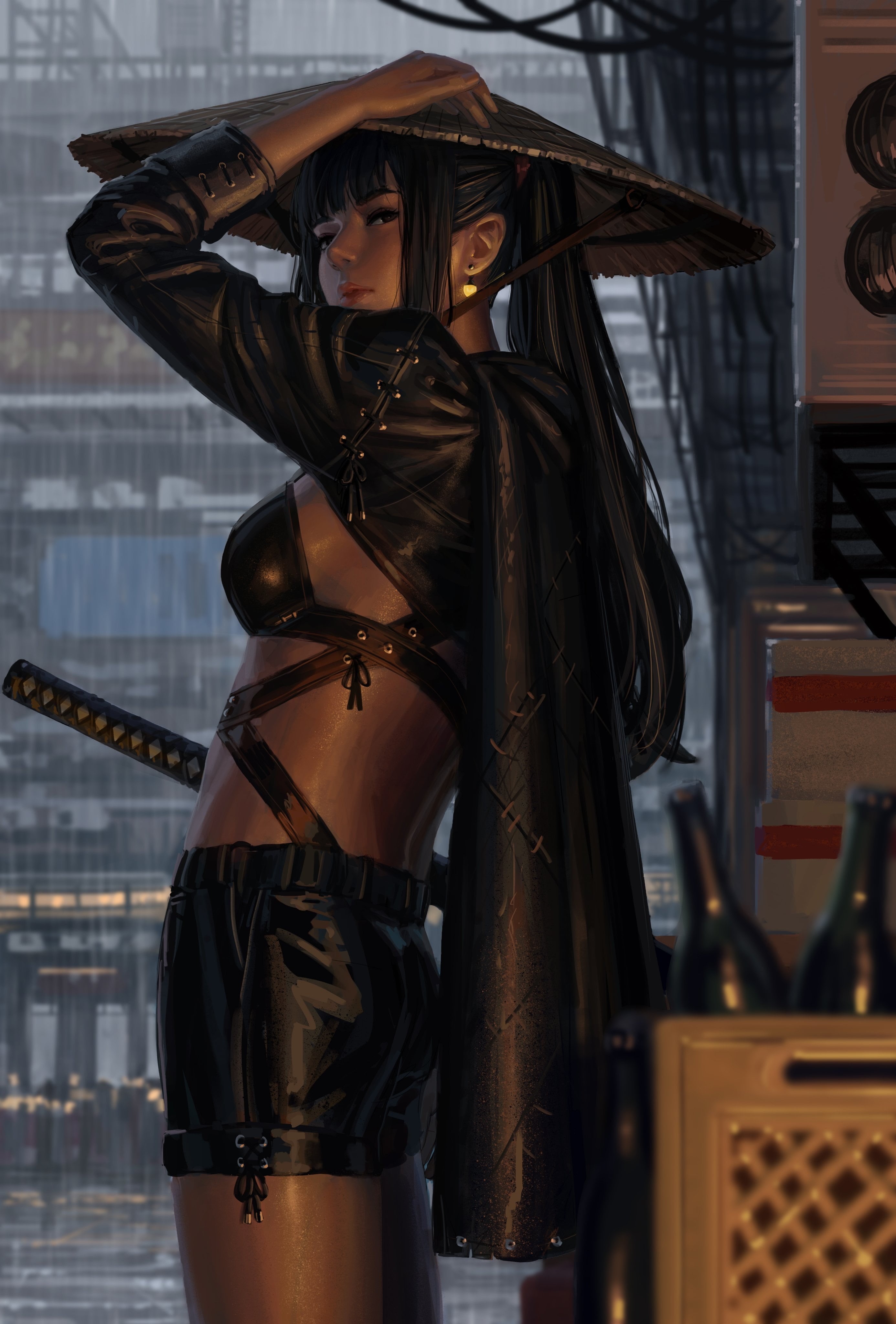 warrior girls, original characters, GUWEIZ, fantasy warrior, 4K, digital art, Phone HD Wallpaper