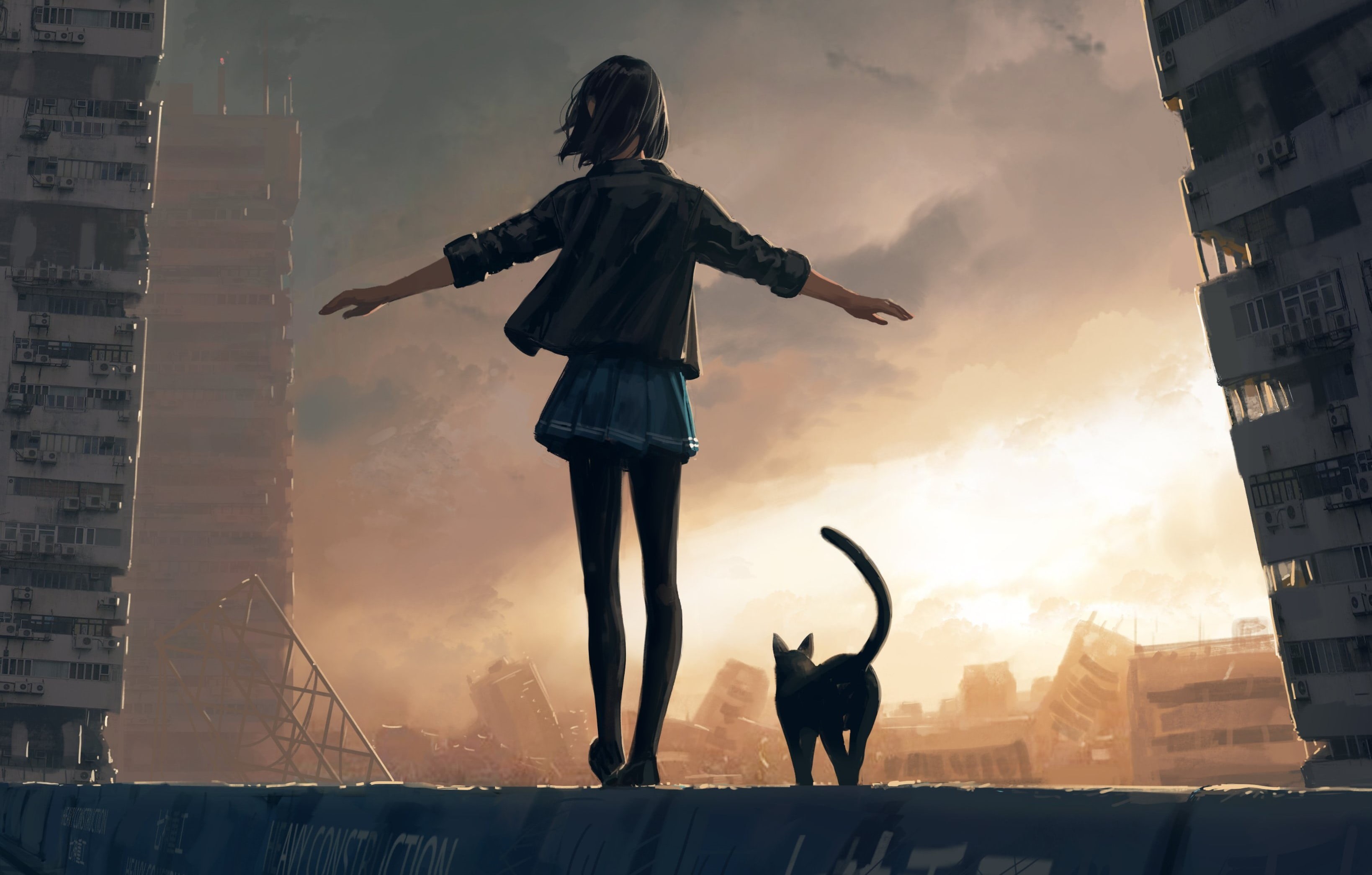 original characters, cats, anime, 2K, anime girls, GUWEIZ, HD Wallpaper