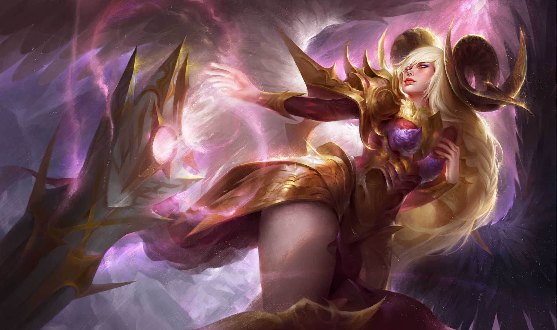 demoness, horns, wings, magic, 1080P, art, fiction, HD Wallpaper