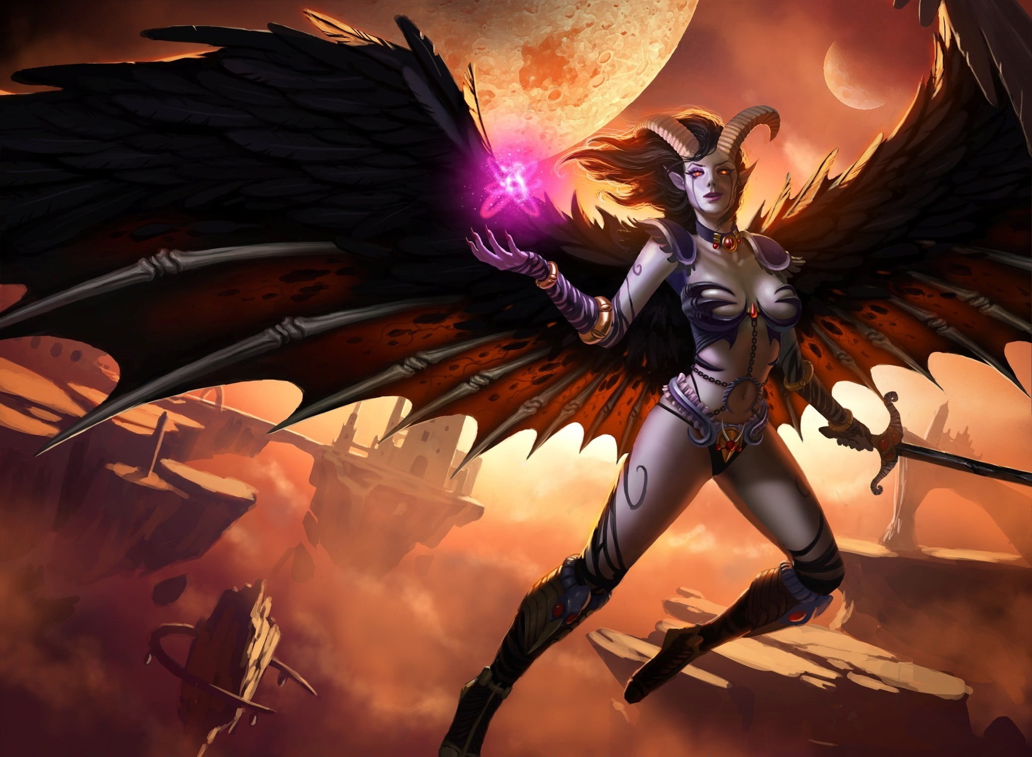 demon - fictional character, halloween, horns, color Image, real people, flying, arts culture and entertainment, rocks, creativity, one Person, representation, HD Wallpaper