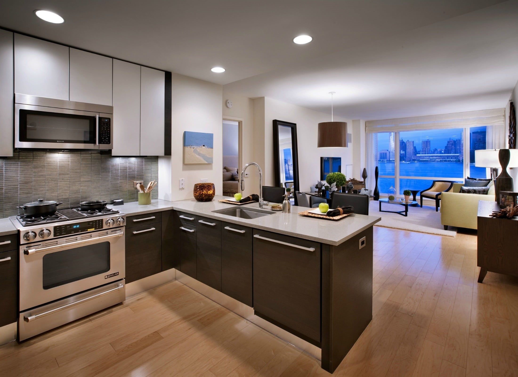 kitchen, appliance, flooring, no people, lighting equipment, stove, steel, wealth, black, home showcase interior, modern, furniture, luxury, home interior, HD Wallpaper