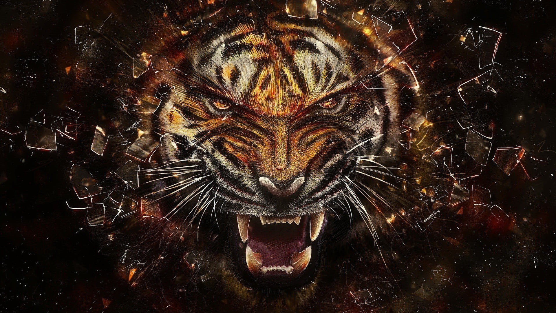mouth open, 1080P, indoors, animals, aggression, art and craft, representation, creativity, artwork, digital composite, mouth, abstract, looking at camera, HD Wallpaper