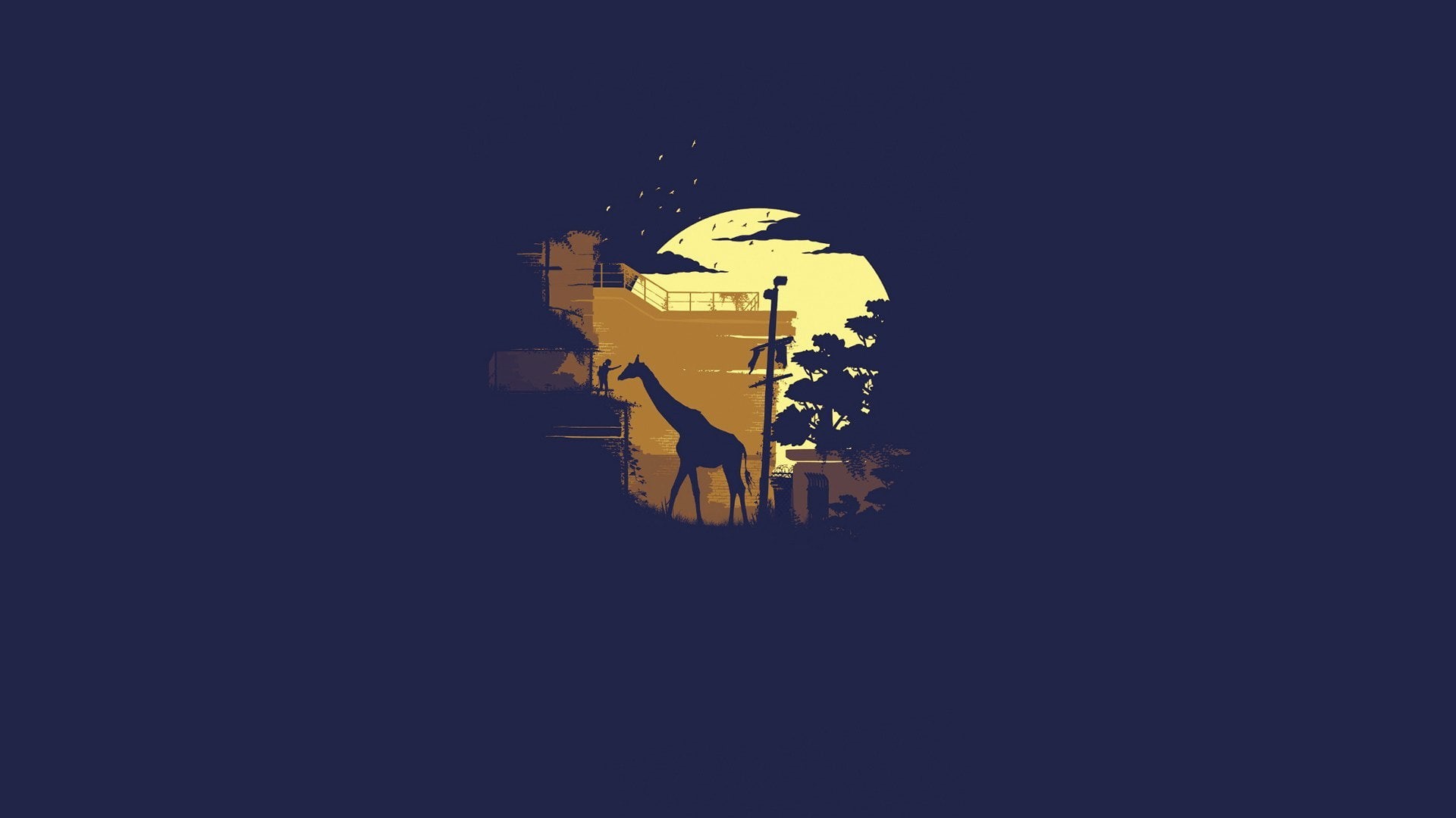 silhouette, outdoors, 1080P, copy space, yellow, vector, giraffe, 1C-Softklab, The Last of Us, Naughty Dog, architecture, no people, illuminated, girl, HD Wallpaper
