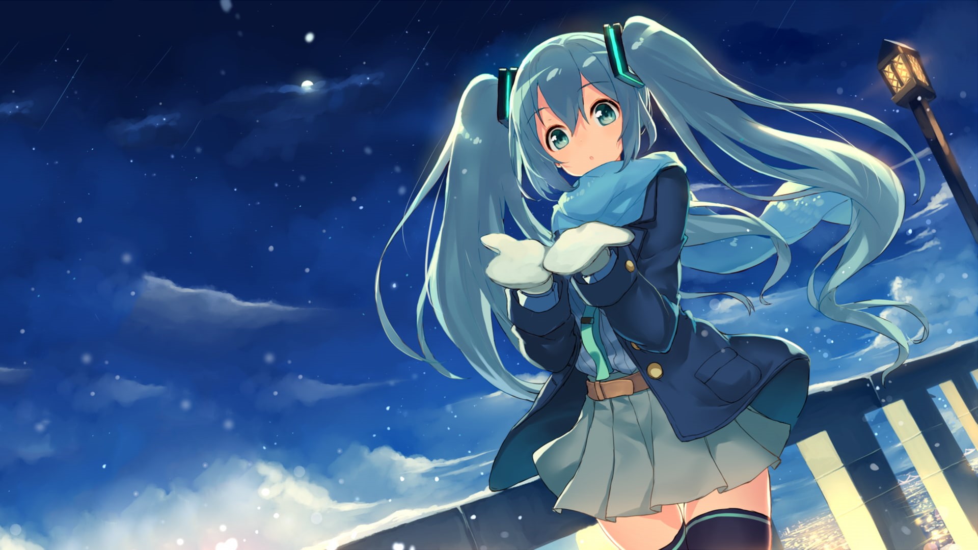 lifestyles, digital composite, one person, sea, front view, standing, blue, outdoors, night, Vocaloid, young adult, real people, women, sky, adult, representation, HD Wallpaper