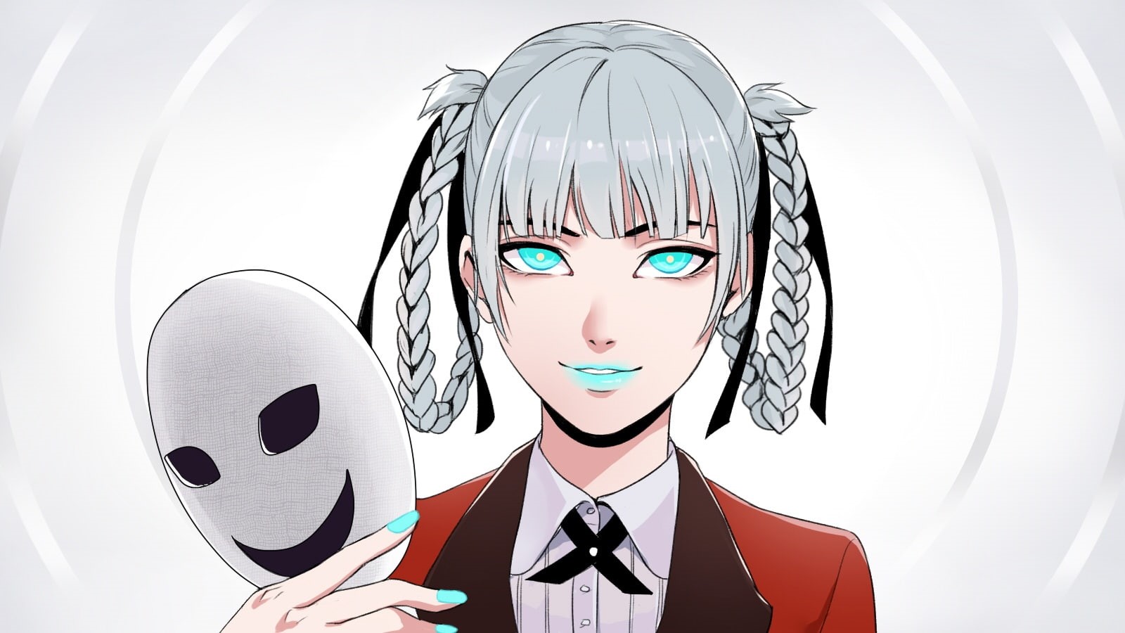 braids, kirari, gray, 720P, konachan, momobami, com, kakegurui, eyes, hair, 248210, twintails, aqua, seifuku, wanwan, mask, HD Wallpaper