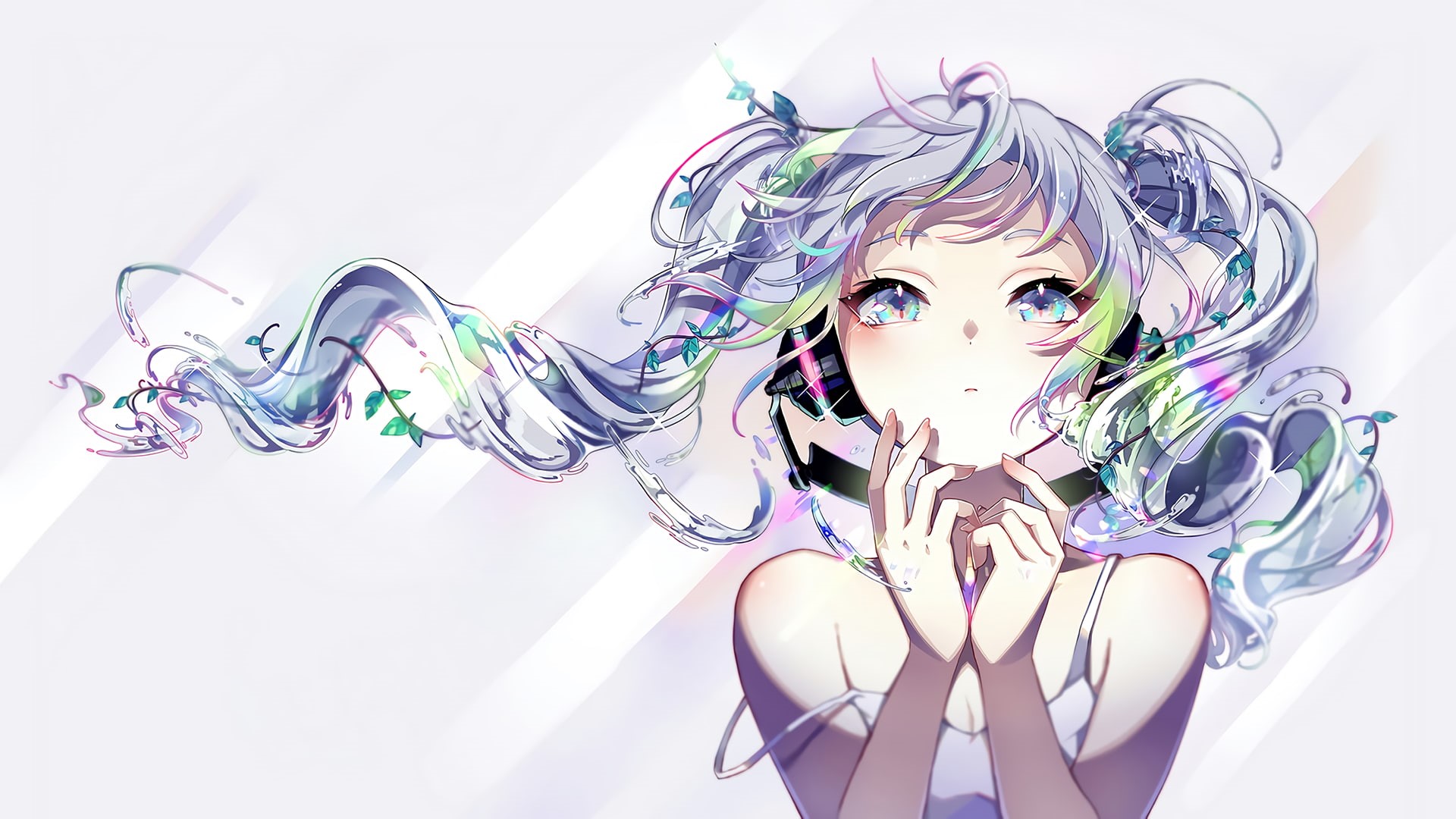 1080P, headphones, Hatsune Miku, Vocaloid, long hair, HD Wallpaper